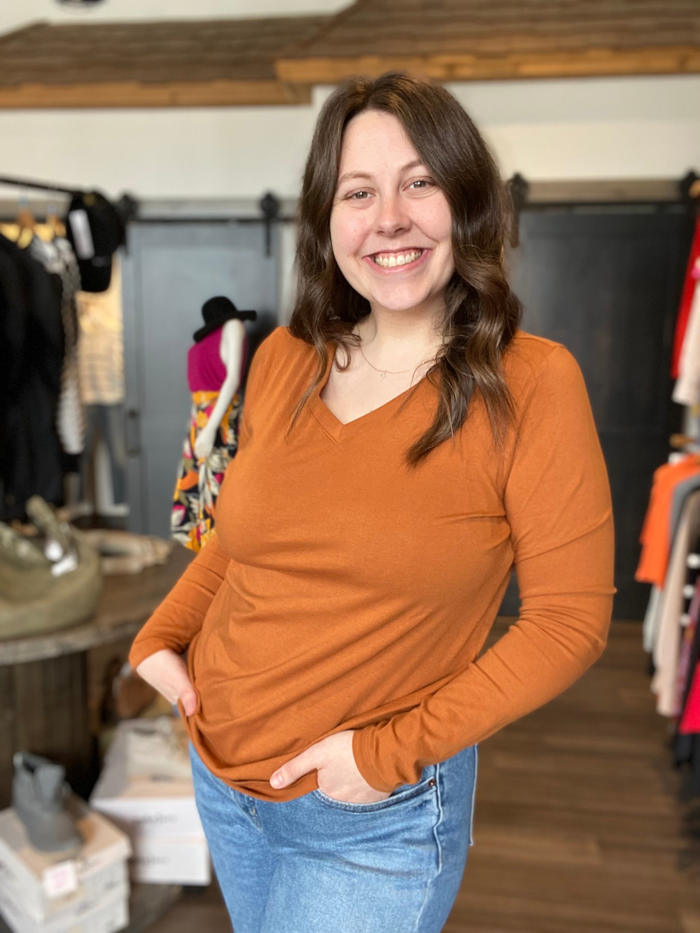 Naomi Cotton Long Sleeve V-Neck CL-The Funky Zebra Ames-The Funky Zebra Ames, Women's Fashion Boutique in Ames, Iowa