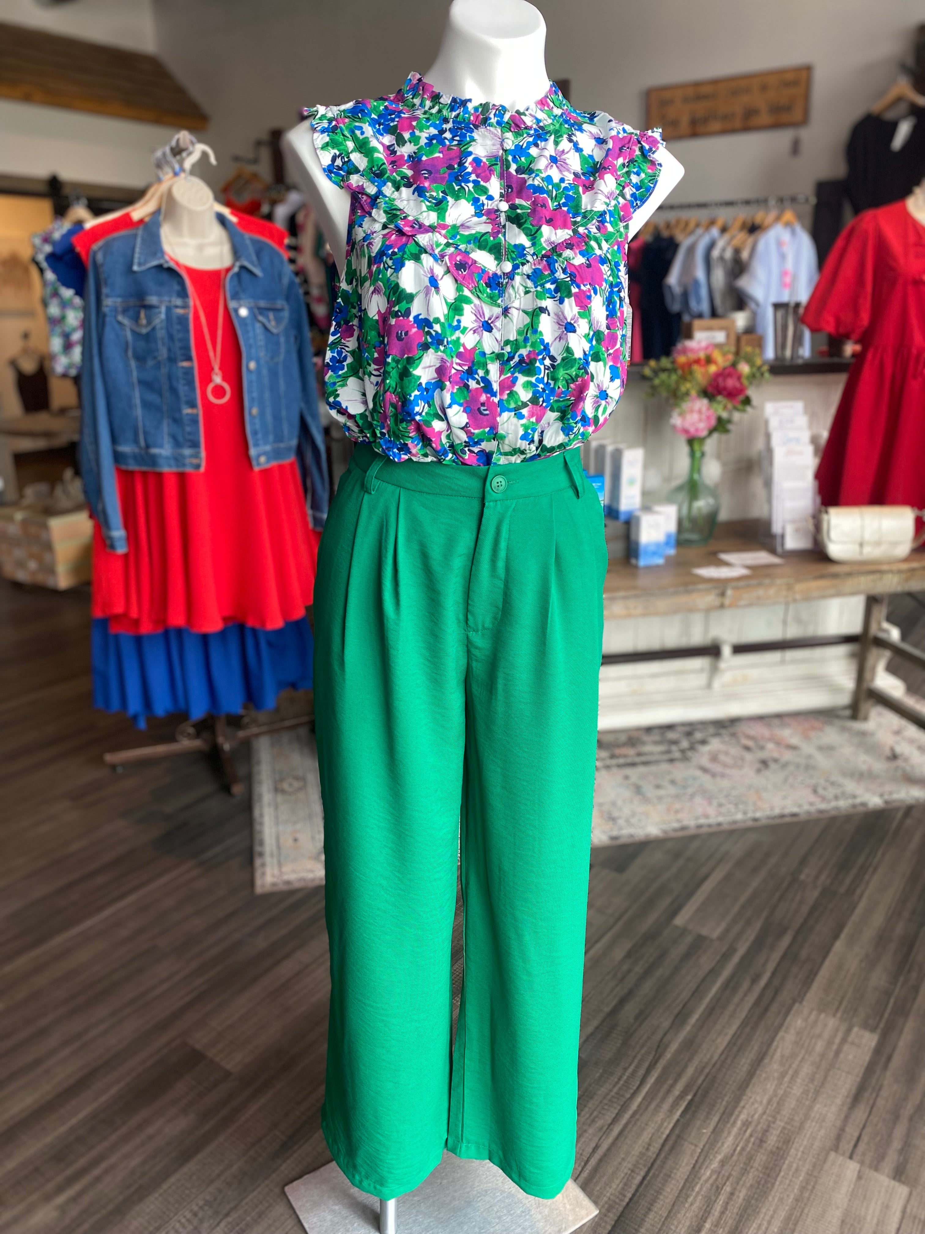 Sera Green Pants-Molly Bracken-The Funky Zebra Ames, Women's Fashion Boutique in Ames, Iowa