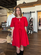 Penni Bow Tie Baby Doll Dress-The Funky Zebra Ames-The Funky Zebra Ames, Women's Fashion Boutique in Ames, Iowa