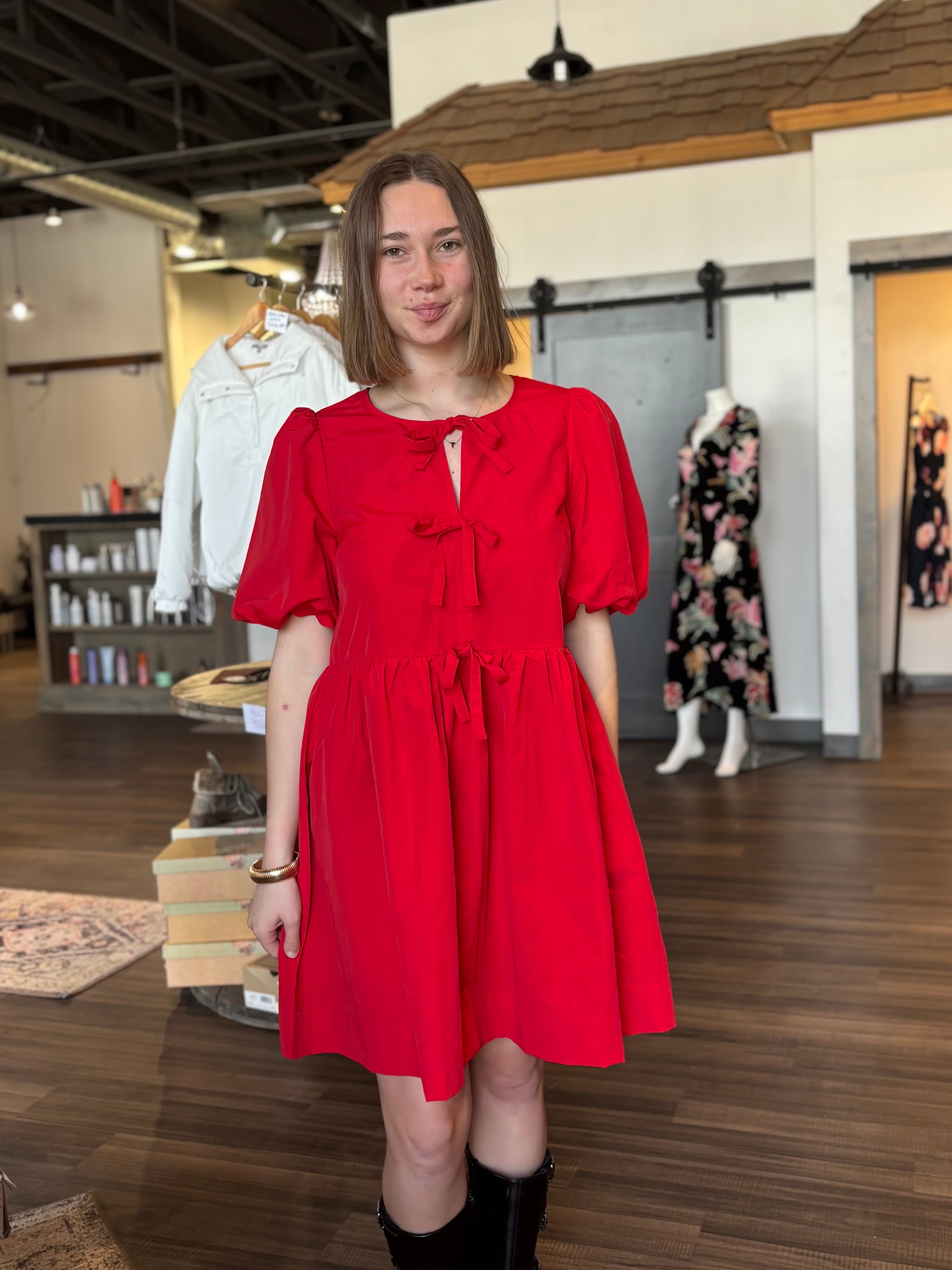 Penni Bow Tie Baby Doll Dress-The Funky Zebra Ames-The Funky Zebra Ames, Women's Fashion Boutique in Ames, Iowa