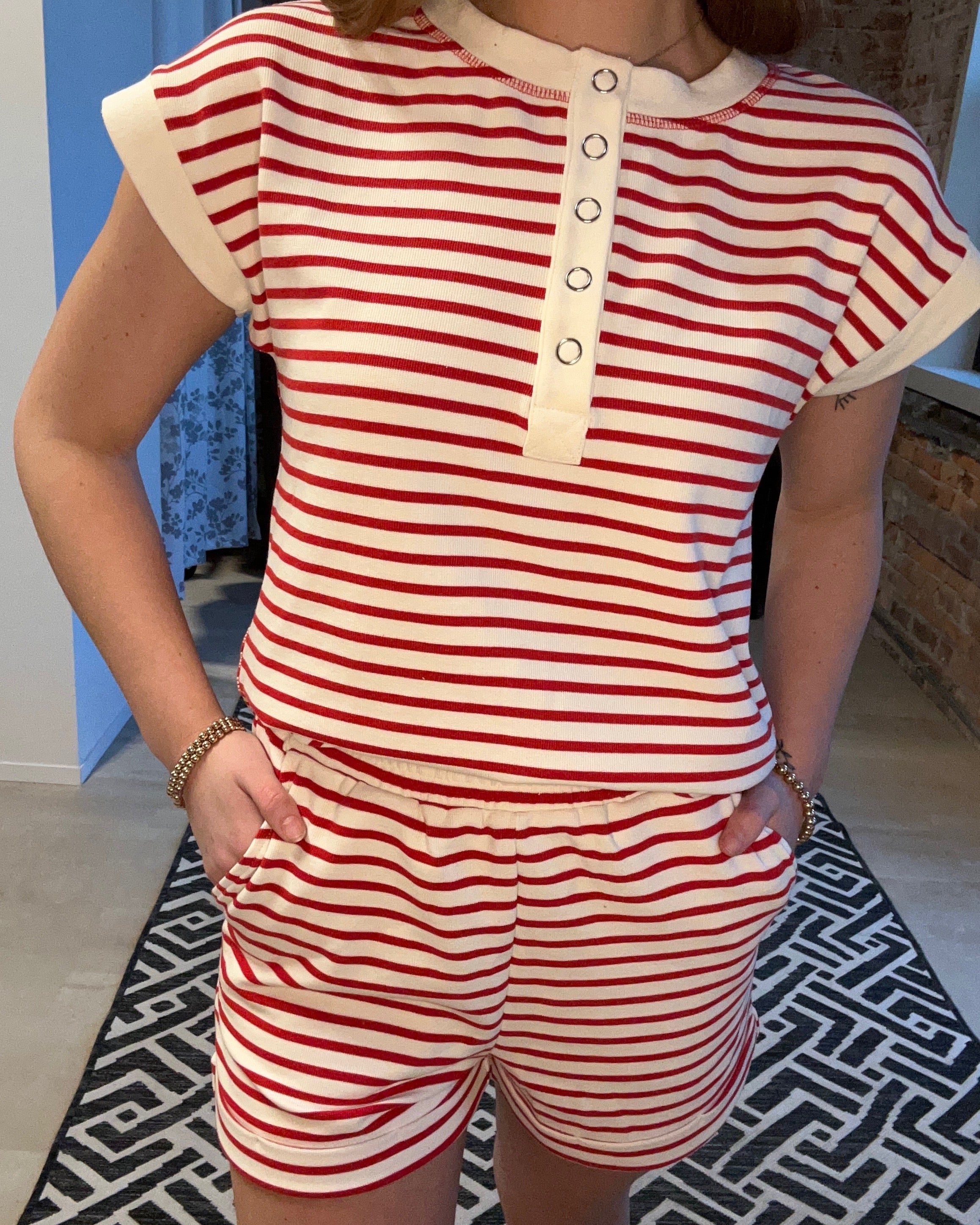 Ryan Striped Henley-Short Sleeves-Blu Pepper-The Funky Zebra Ames, Women's Fashion Boutique in Ames, Iowa