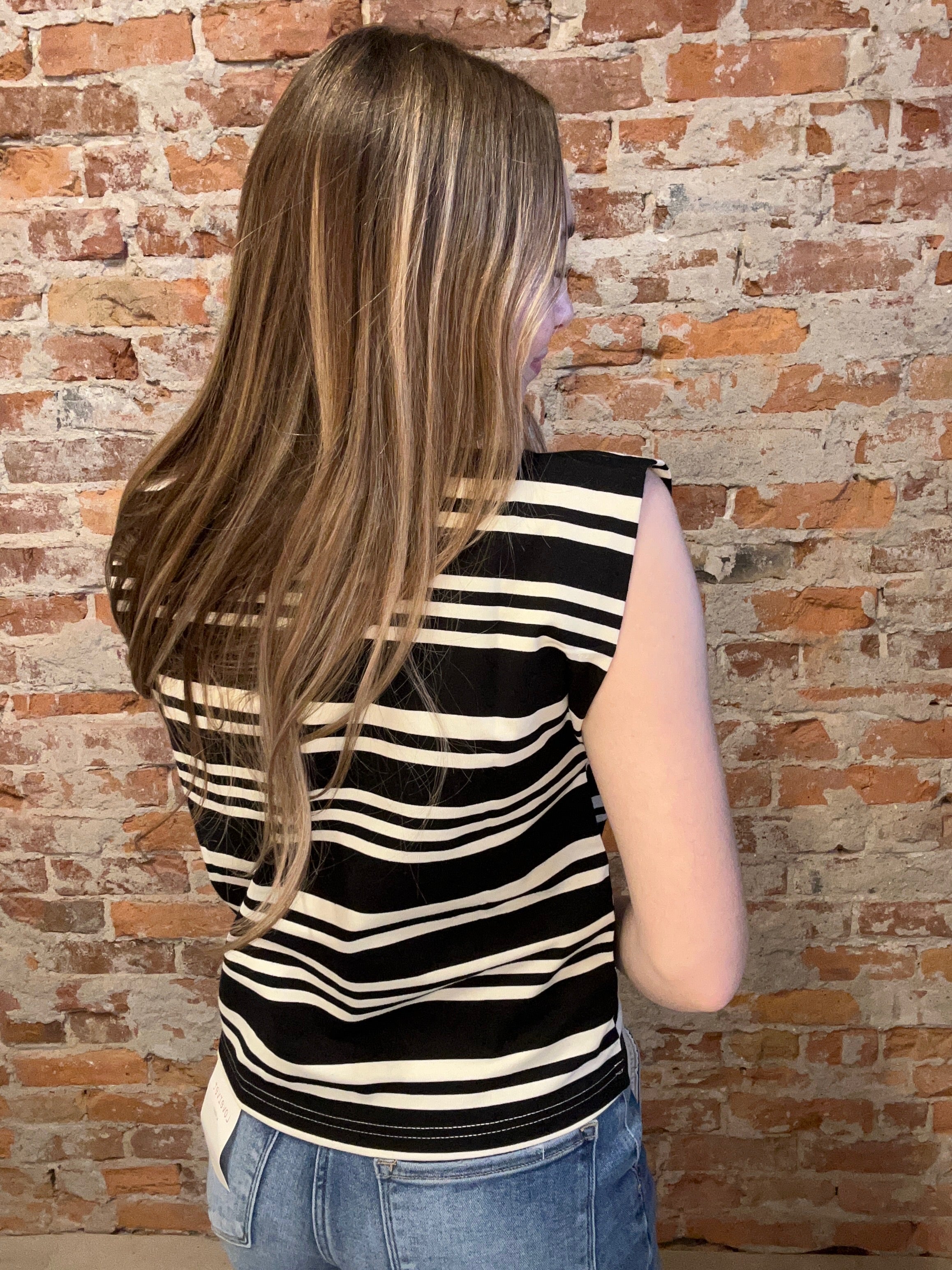 Sarah Black & White Striped Top-Short Sleeves-Miou Muse-The Funky Zebra Ames, Women's Fashion Boutique in Ames, Iowa