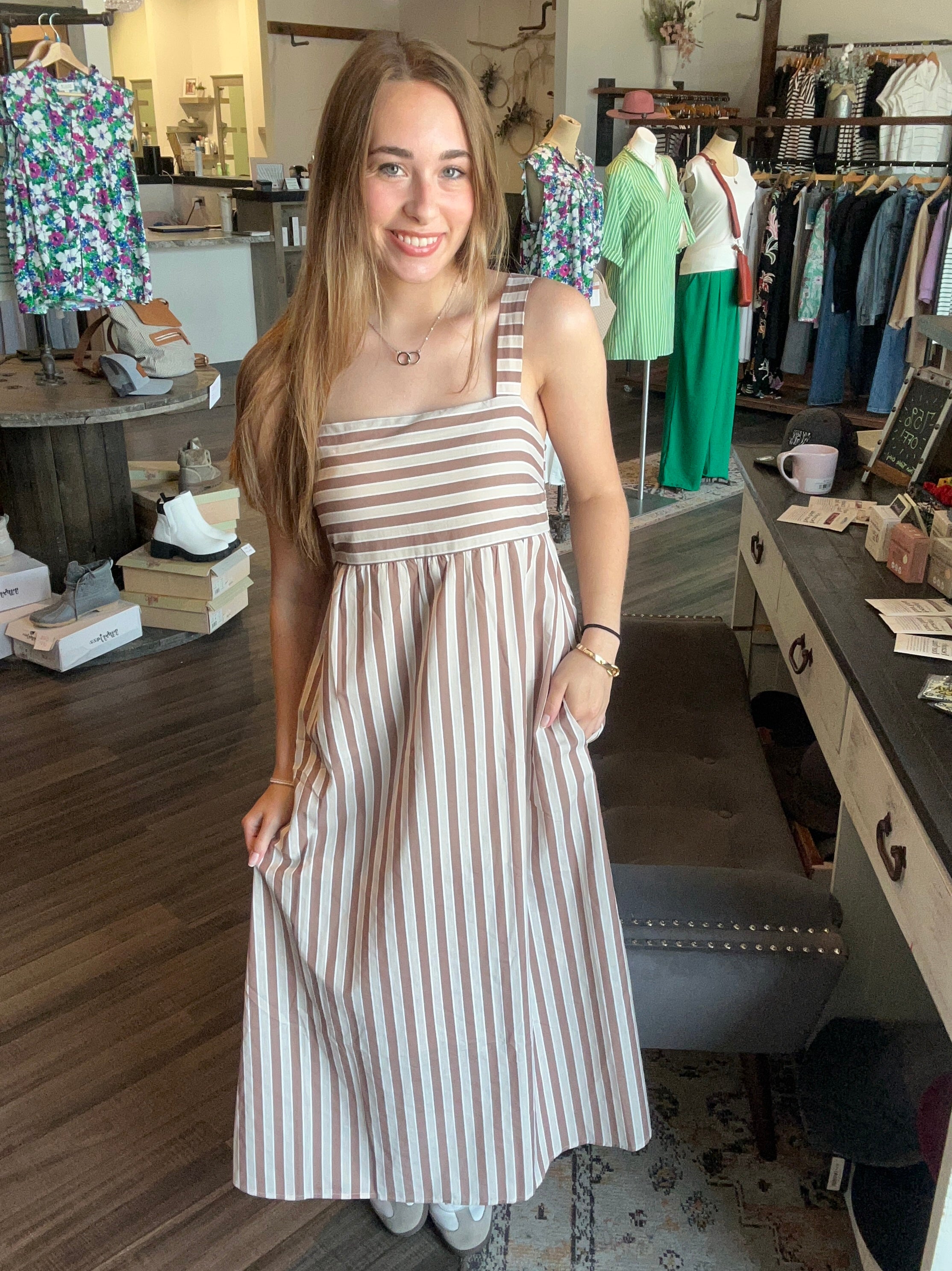 Dory Striped Midi Dress-Wishlist-The Funky Zebra Ames, Women's Fashion Boutique in Ames, Iowa