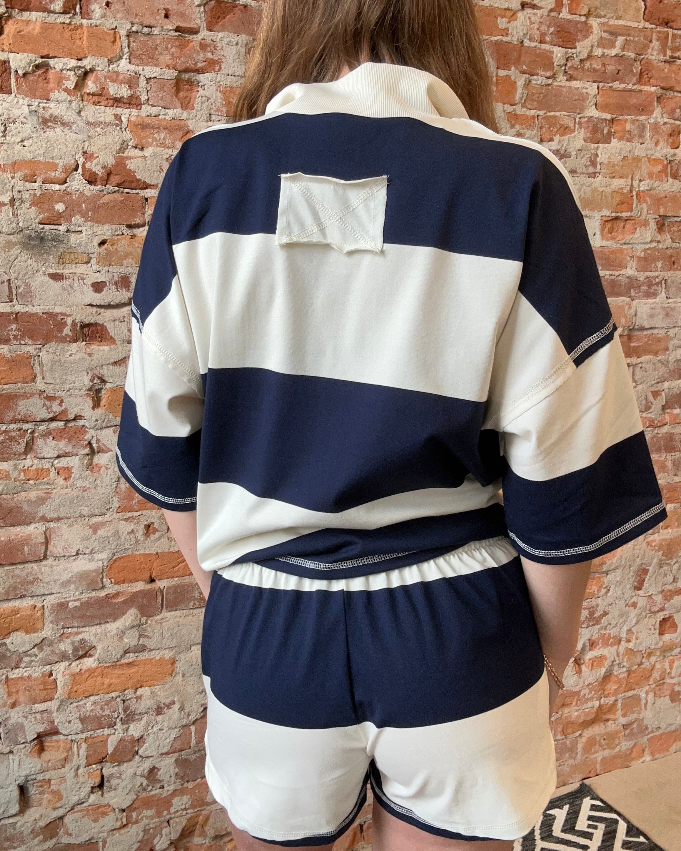 Prisha Navy Striped Shorts-Shorts-Blu Pepper-The Funky Zebra Ames, Women's Fashion Boutique in Ames, Iowa