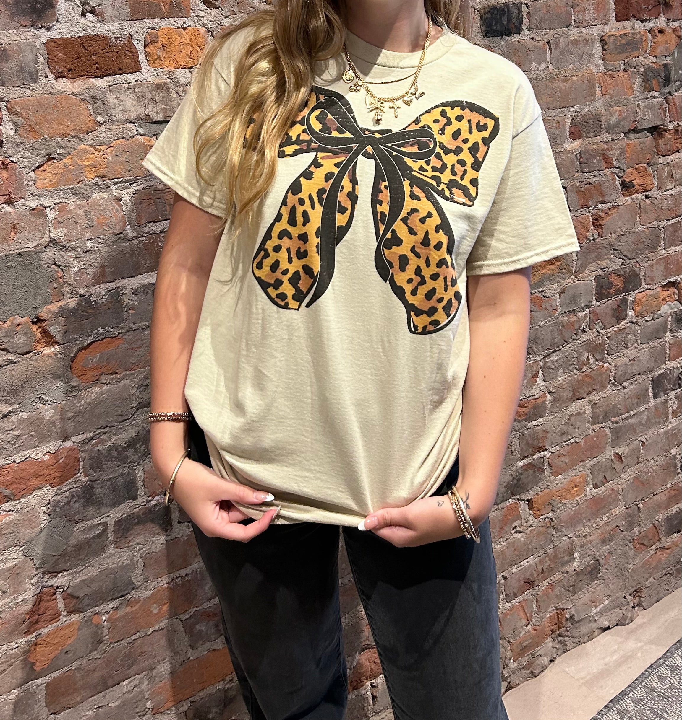 Leopard Bow Oversized Tee-Graphic Tee's-Good Day Street-The Funky Zebra Ames, Women's Fashion Boutique in Ames, Iowa