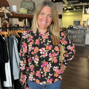 Ashley Floral Top - Black-Top-Le Amis-The Funky Zebra Ames, Women's Fashion Boutique in Ames, Iowa