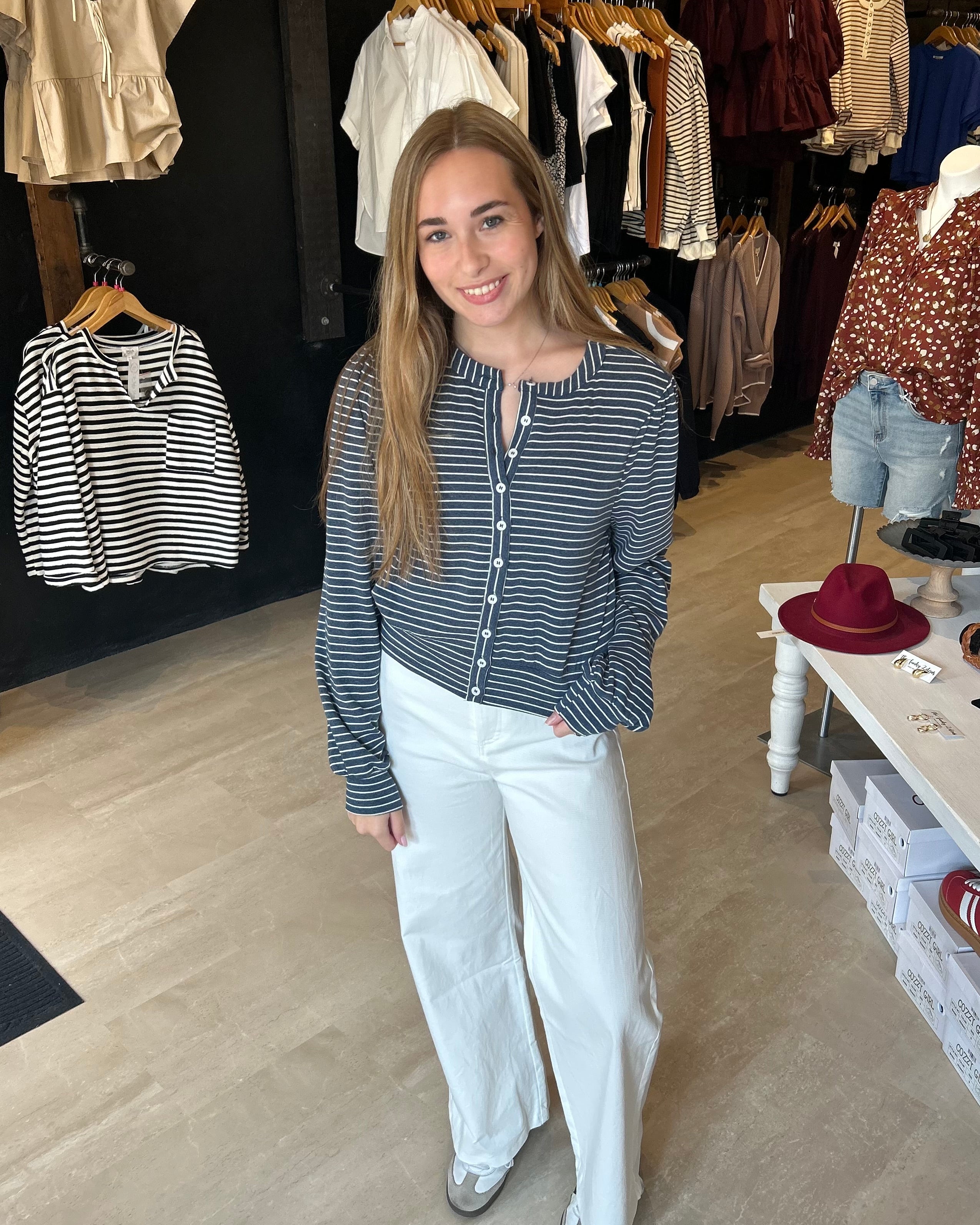 Anna Striped Button Front Blouse-The Funky Zebra Ames-The Funky Zebra Ames, Women's Fashion Boutique in Ames, Iowa