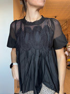 Zoey Black Mesh Puff Sleeve Top-Short Sleeves-fate-The Funky Zebra Ames, Women's Fashion Boutique in Ames, Iowa