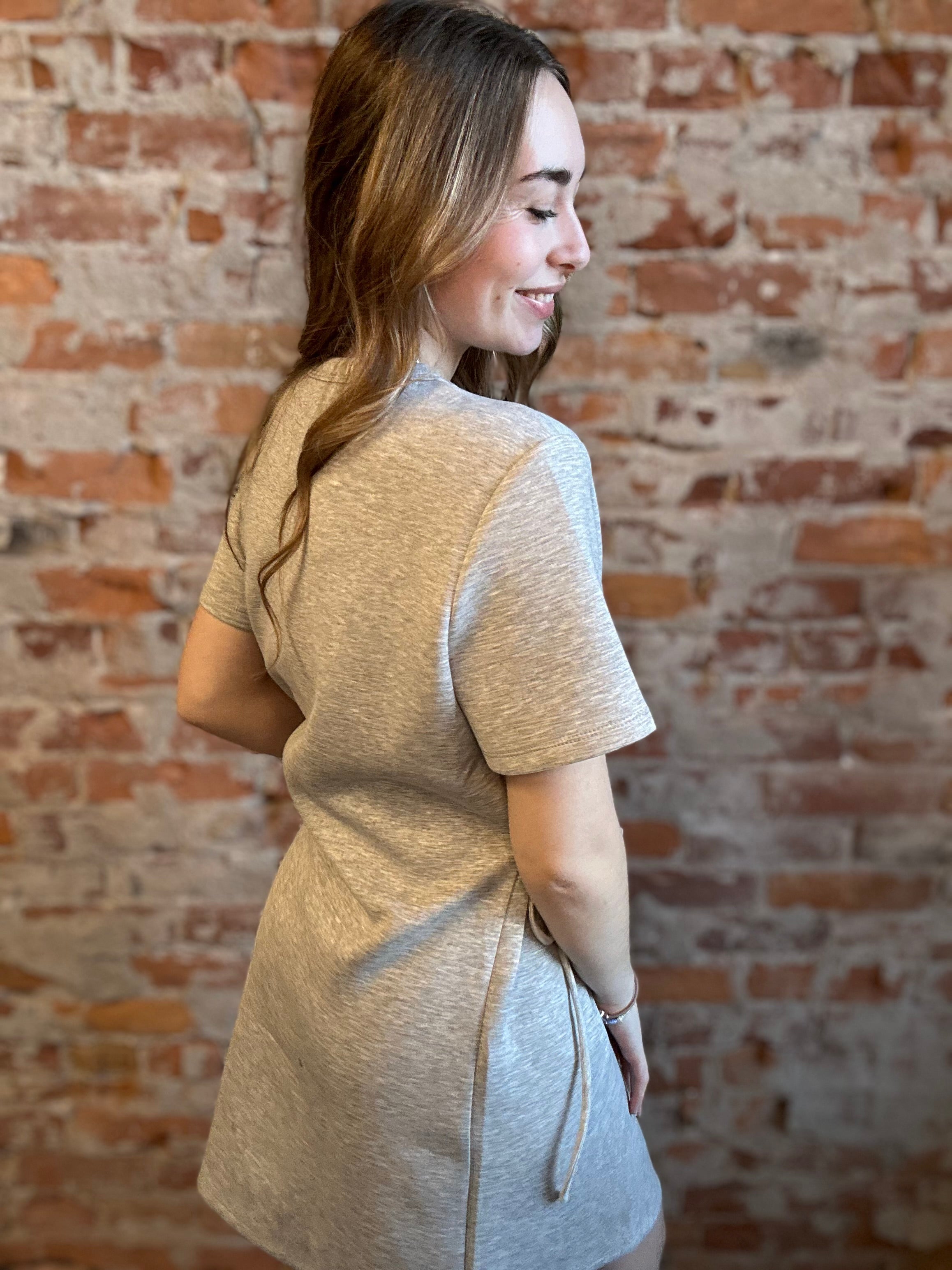 Maggie Tie Shirt Dress-Dresses-Doe and Rae-The Funky Zebra Ames, Women's Fashion Boutique in Ames, Iowa