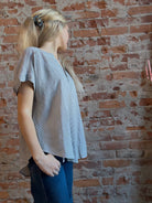 Gemma Pinstripe Button Down Top-Short Sleeves-Blu Pepper-The Funky Zebra Ames, Women's Fashion Boutique in Ames, Iowa