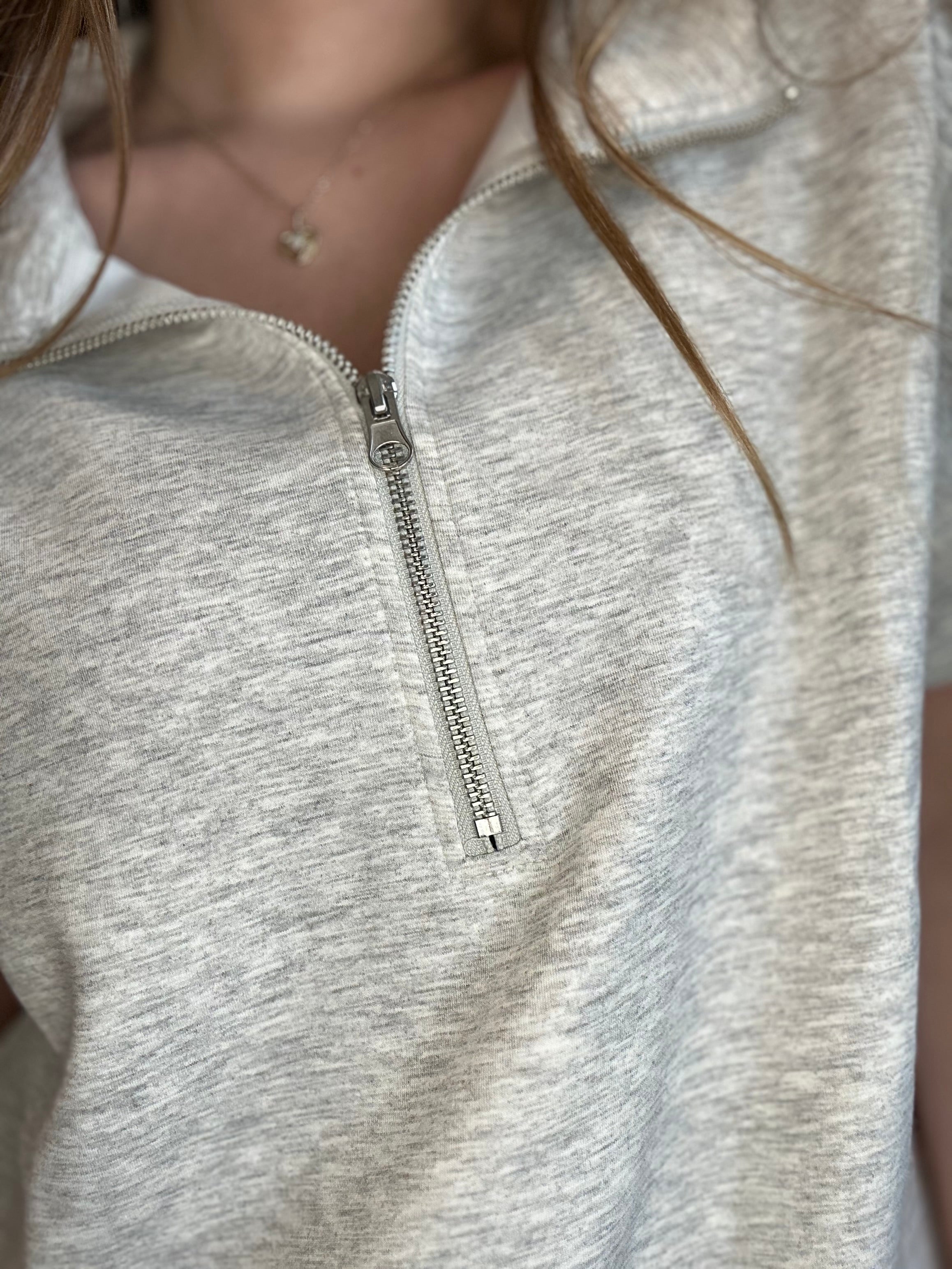 Dani Scuba Half Zip Gray Set-Zenana-The Funky Zebra Ames, Women's Fashion Boutique in Ames, Iowa