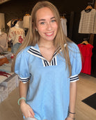 Sami Blue Top-Short Sleeves-Jodifl-The Funky Zebra Ames, Women's Fashion Boutique in Ames, Iowa