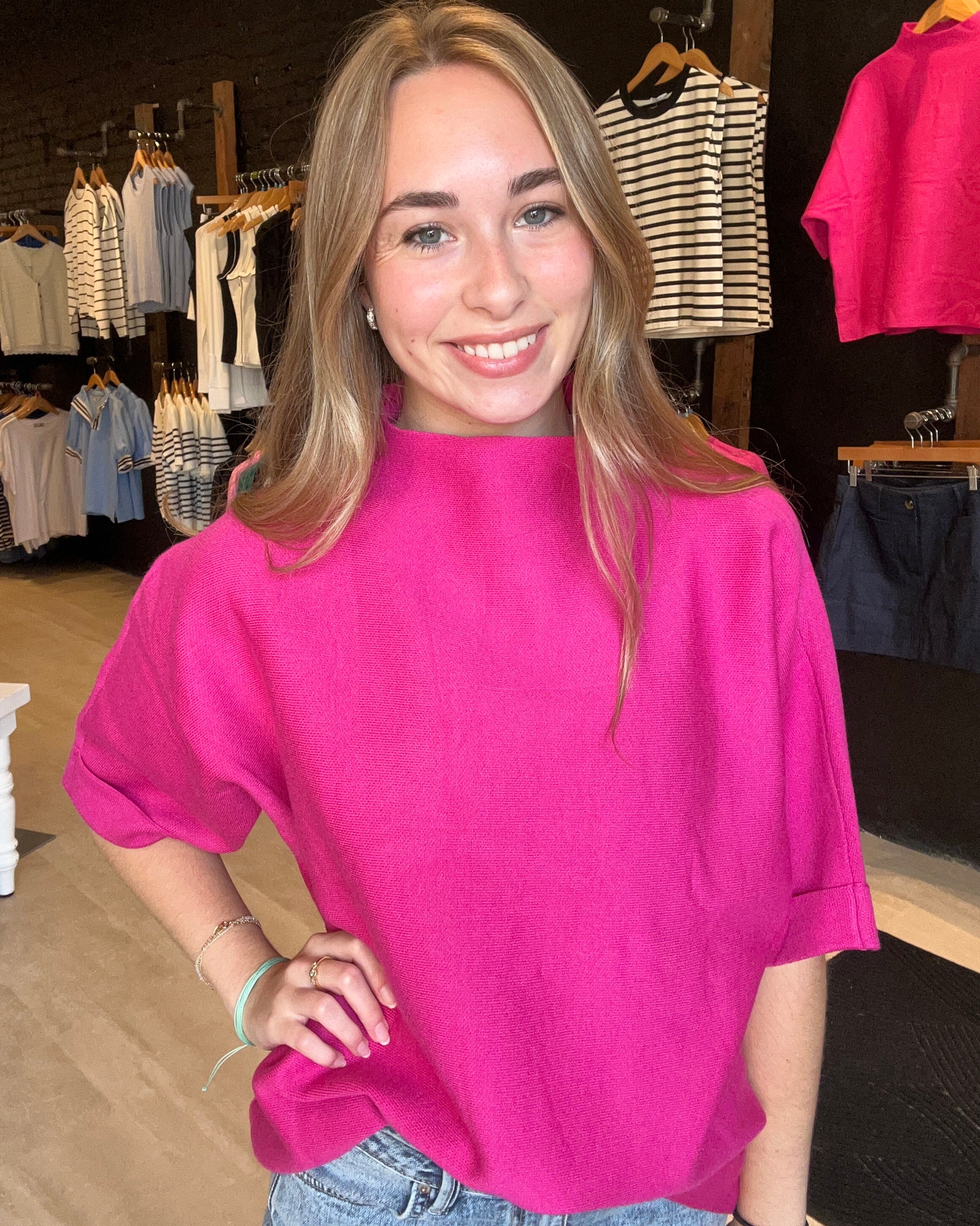 Jacquelyn Magenta Mock Neck-Sweaters-Jodifl-The Funky Zebra Ames, Women's Fashion Boutique in Ames, Iowa
