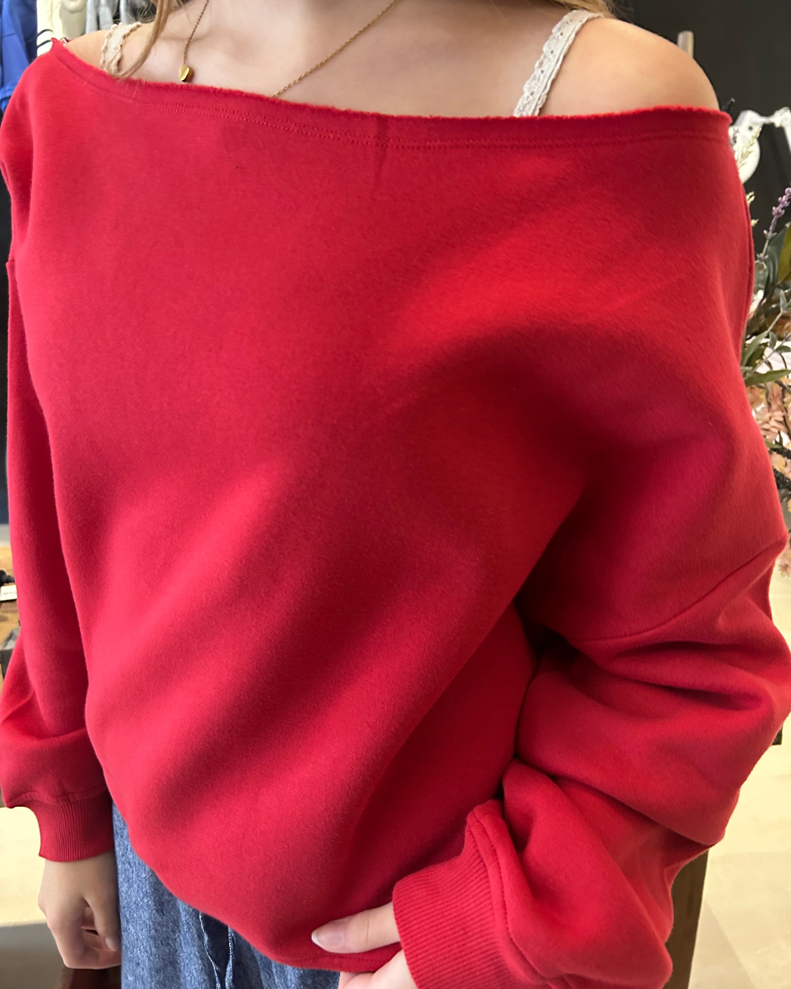 Kyla Off Shoulder Red Top-Long Sleeves-Rae Mode-The Funky Zebra Ames, Women's Fashion Boutique in Ames, Iowa