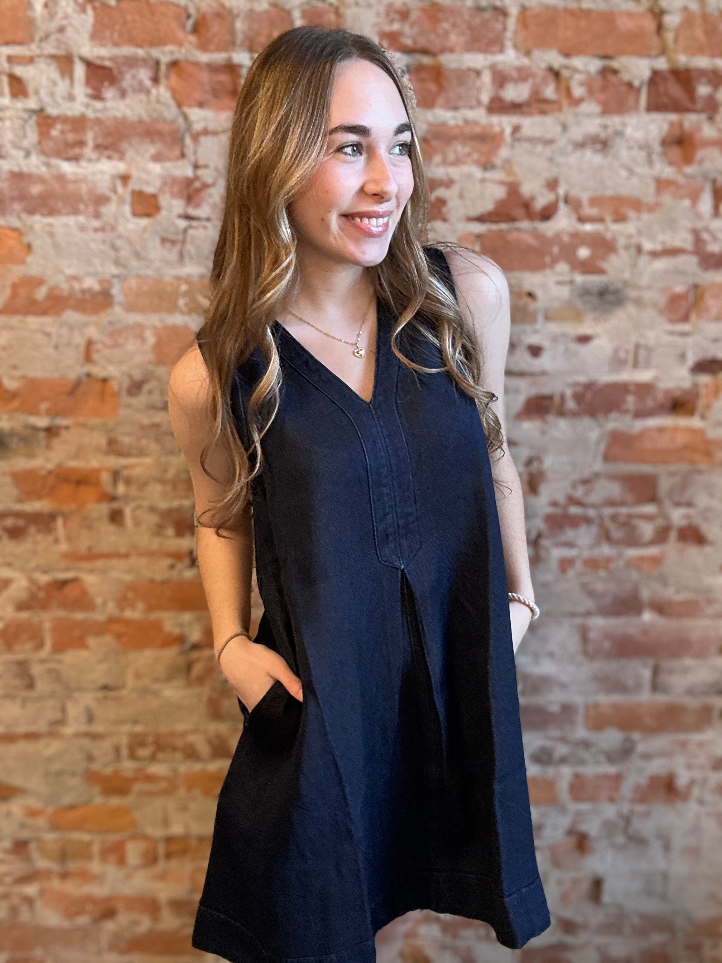 Vanessa Denim Dress-Dresses-Doe and Rae-The Funky Zebra Ames, Women's Fashion Boutique in Ames, Iowa