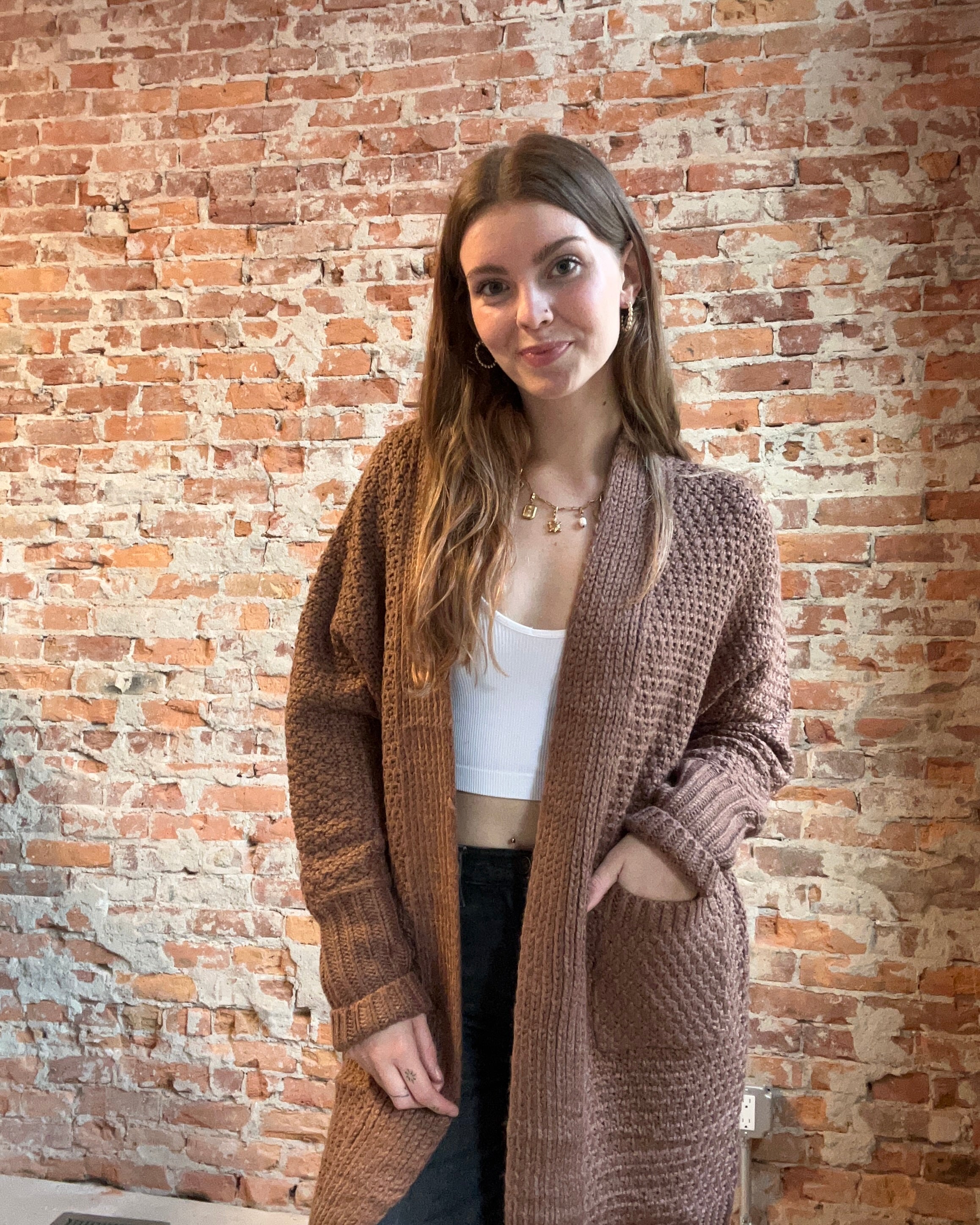 Mila Brown Knit Cardigan-Cardigans-Panache Accessories-The Funky Zebra Ames, Women's Fashion Boutique in Ames, Iowa