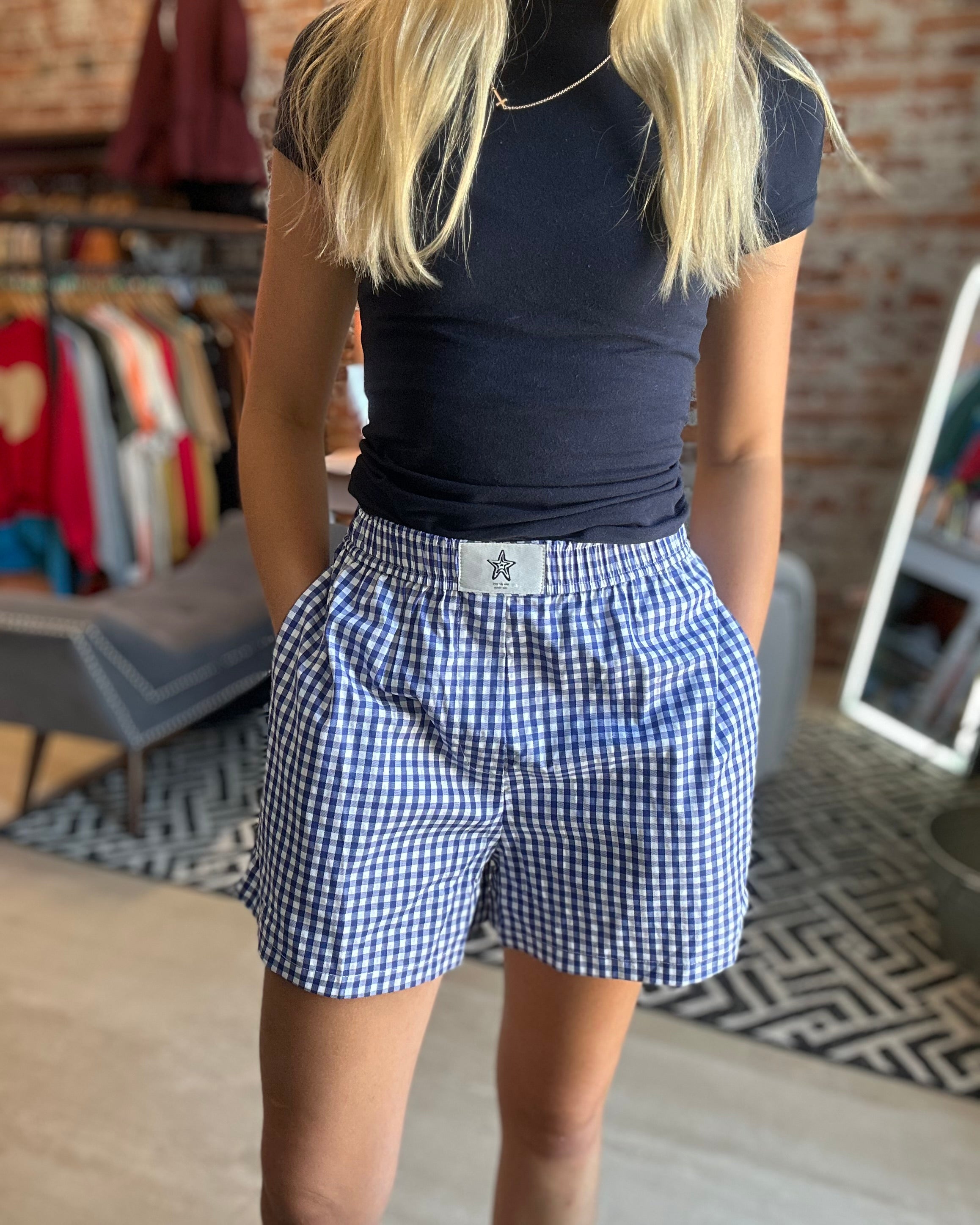 Cicily Gingham Boxer Shorts-Shorts-La Miel-The Funky Zebra Ames, Women's Fashion Boutique in Ames, Iowa