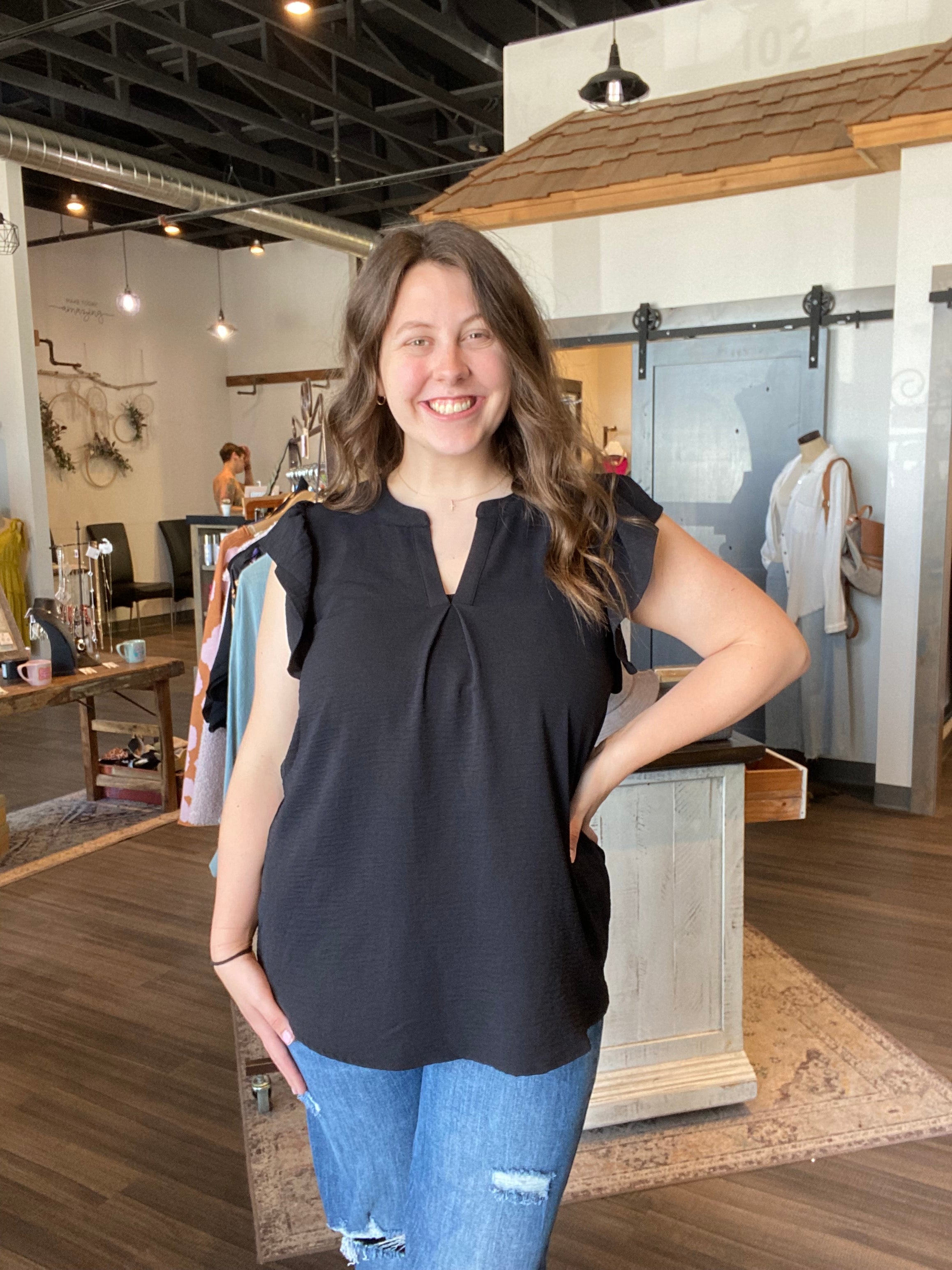 Cara Ruffle Sleeve Top-Tank Tops-Zenana-The Funky Zebra Ames, Women's Fashion Boutique in Ames, Iowa