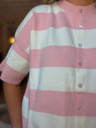 Bronwyn Pink & White Color Block Short Sleeve Sweater-Sweaters-Hayden-The Funky Zebra Ames, Women's Fashion Boutique in Ames, Iowa