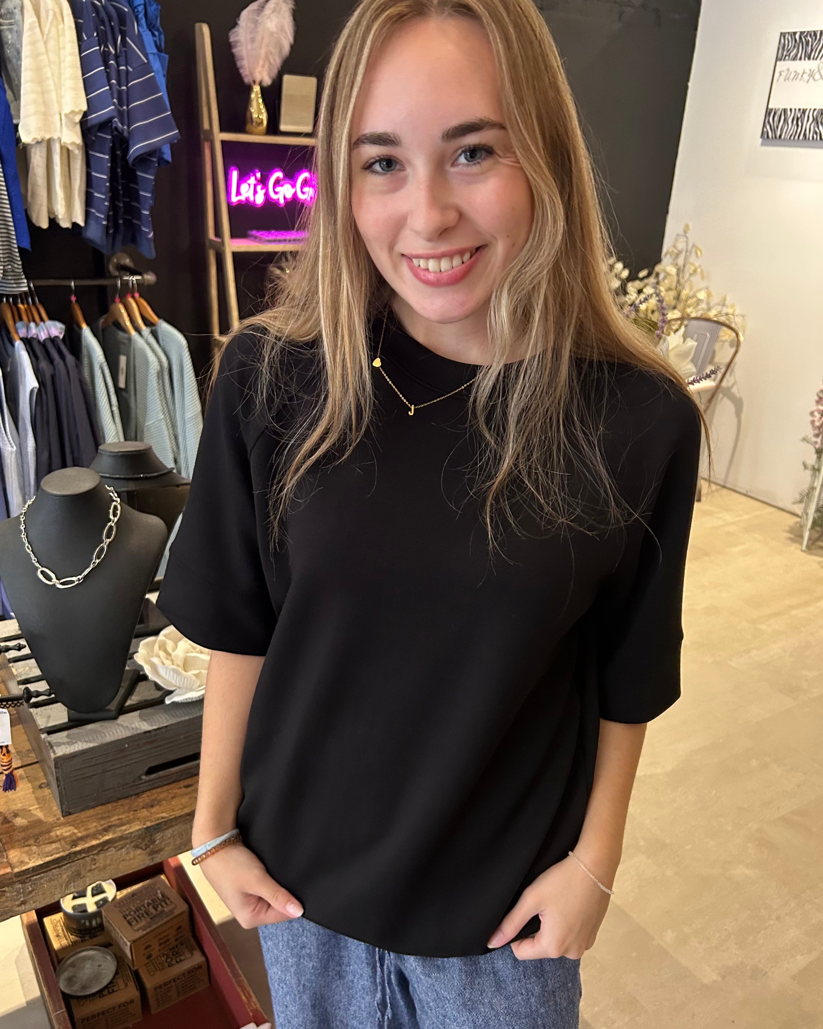 Shara Oversized Scuba Luxe Top-Short Sleeves-Rae Mode-The Funky Zebra Ames, Women's Fashion Boutique in Ames, Iowa