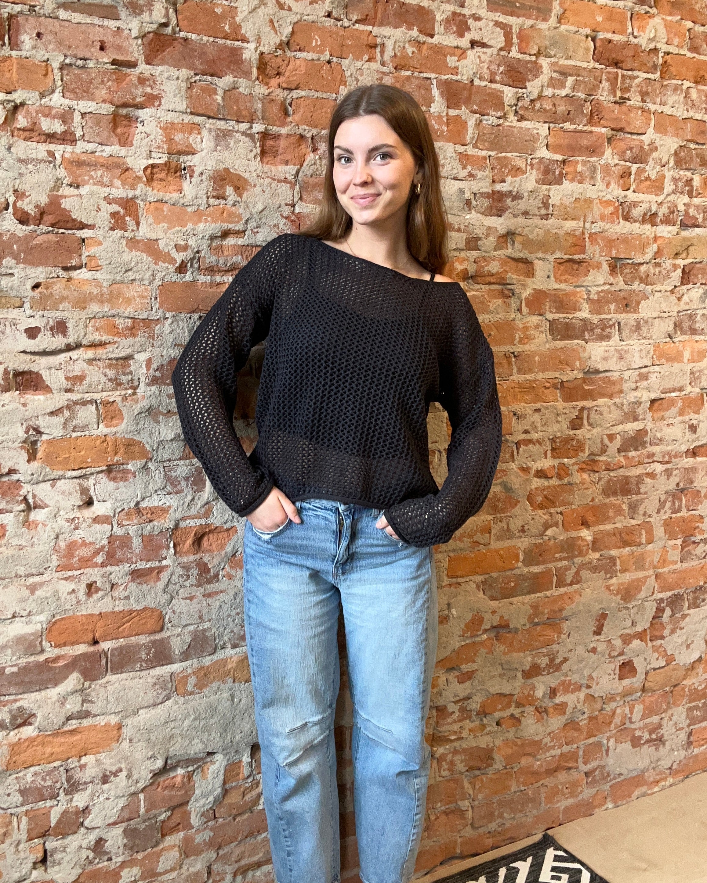 Bristol Navy Long Sleeve Knit Sweater-Sweaters-Molly Bracken-The Funky Zebra Ames, Women's Fashion Boutique in Ames, Iowa