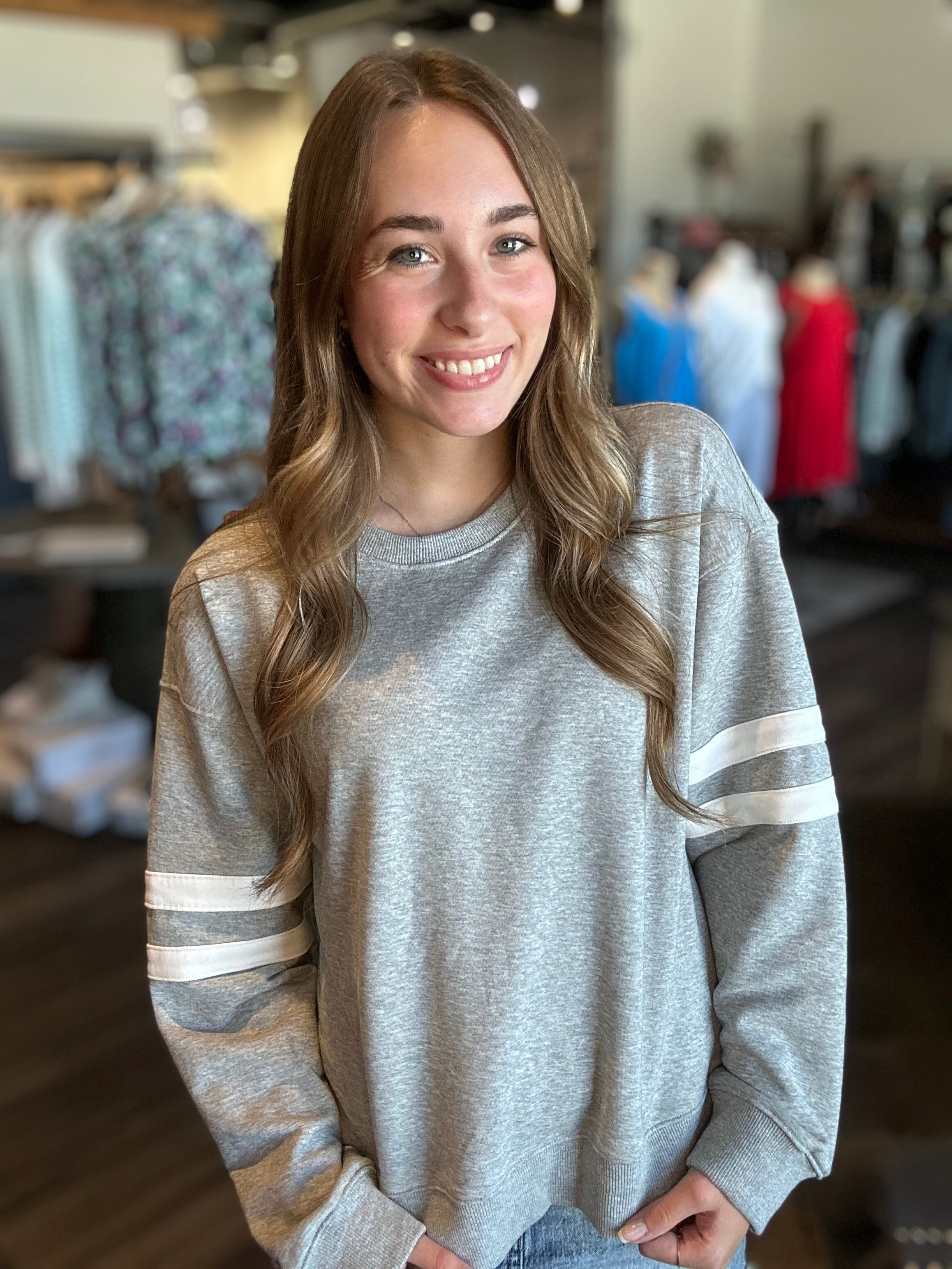 Heather Striped Pullover-Wishlist-The Funky Zebra Ames, Women's Fashion Boutique in Ames, Iowa