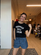 Rory Denim Paper Bag Shorts-Shorts-Miou Muse-The Funky Zebra Ames, Women's Fashion Boutique in Ames, Iowa