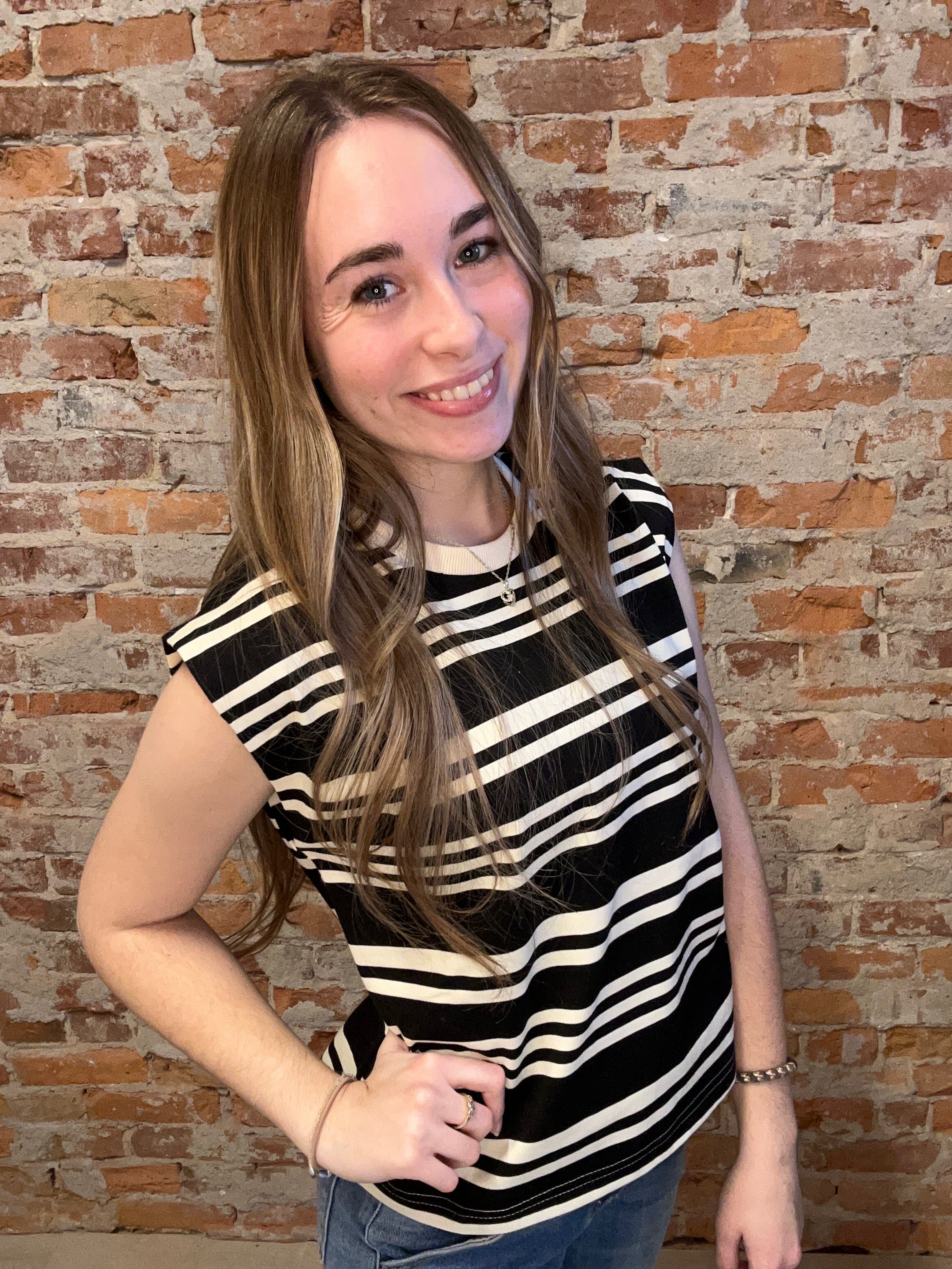 Sarah Black & White Striped Top-Short Sleeves-Miou Muse-The Funky Zebra Ames, Women's Fashion Boutique in Ames, Iowa