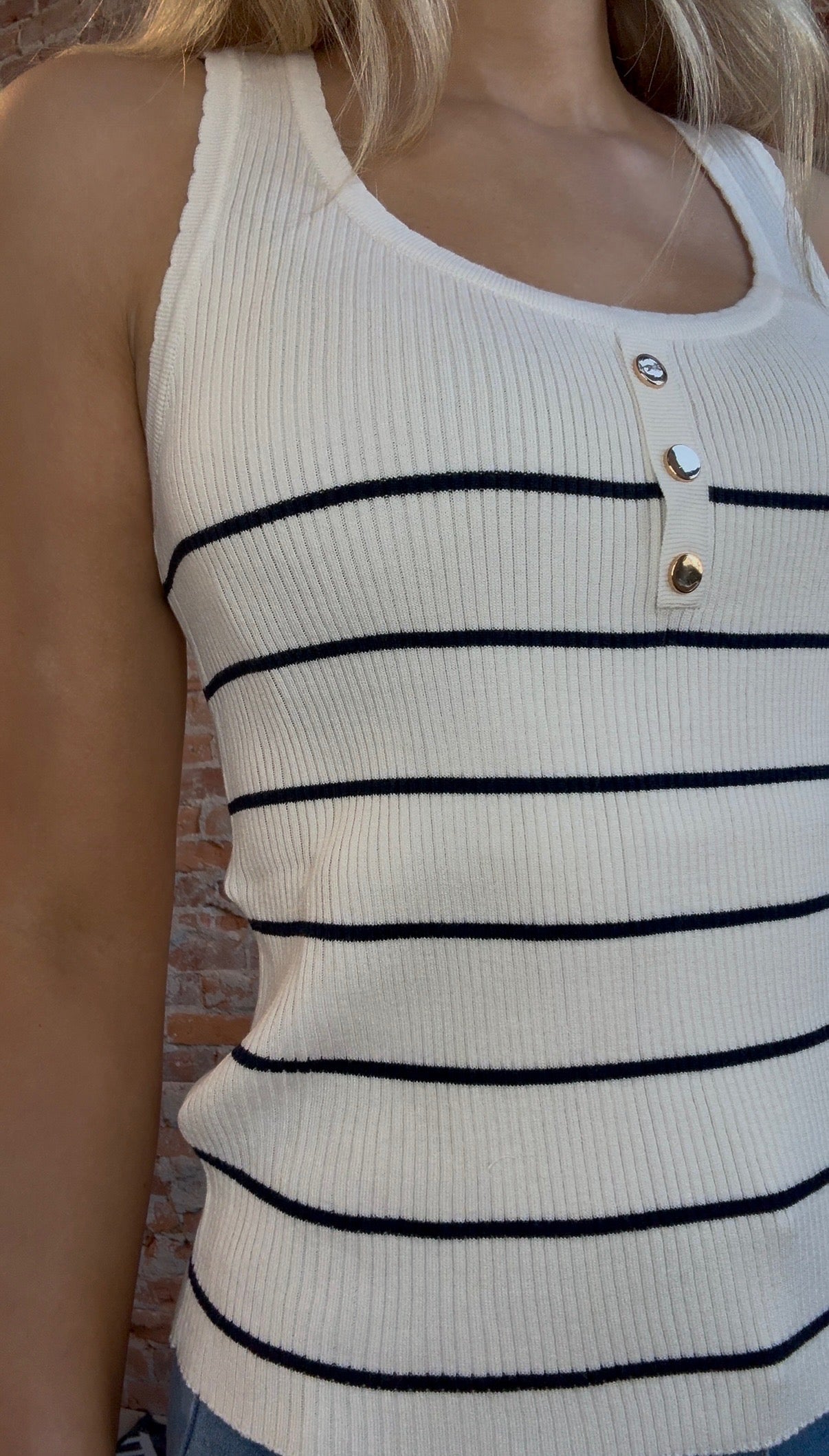 Bobbi Blue & White Striped Sweater Tank-Tank Tops-Molly Bracken-The Funky Zebra Ames, Women's Fashion Boutique in Ames, Iowa