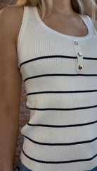 Bobbi Blue & White Striped Sweater Tank-Tank Tops-Molly Bracken-The Funky Zebra Ames, Women's Fashion Boutique in Ames, Iowa