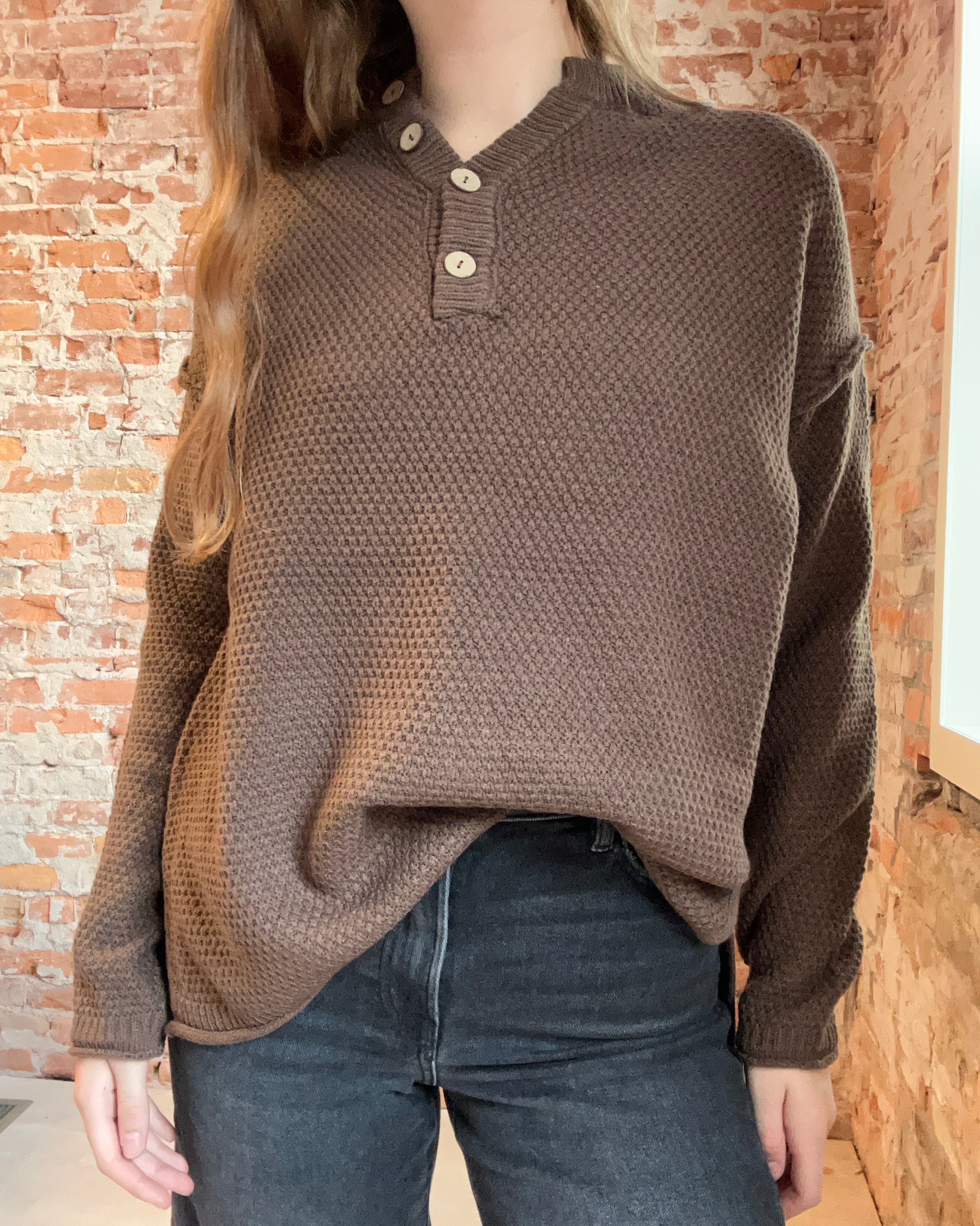 Brown Button Henley Basic Sweater-Sweaters-Zenana-The Funky Zebra Ames, Women's Fashion Boutique in Ames, Iowa