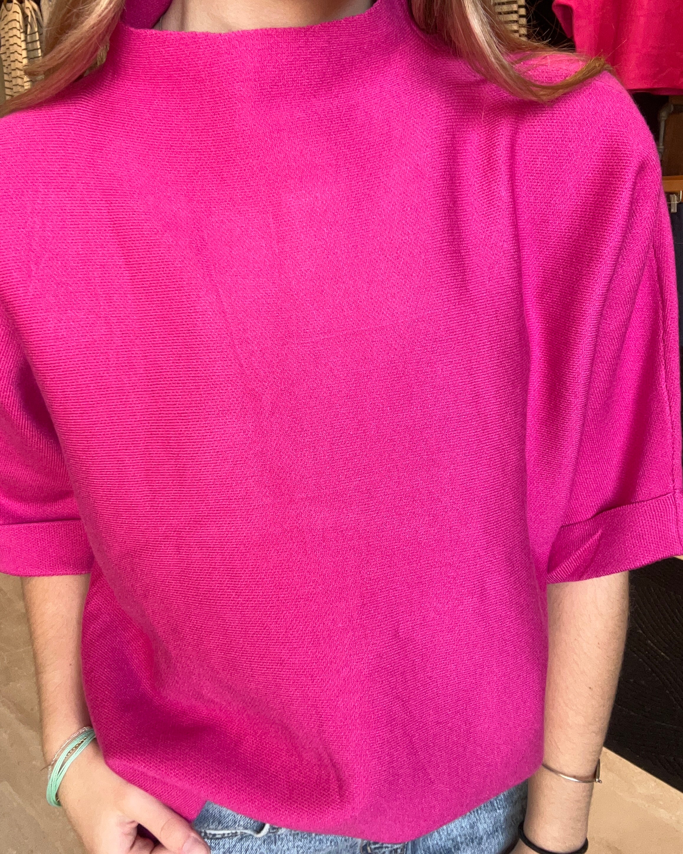 Jacquelyn Magenta Mock Neck-Sweaters-Jodifl-The Funky Zebra Ames, Women's Fashion Boutique in Ames, Iowa