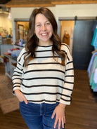 Jordyn Striped Three Quarter Top-Blu Pepper-The Funky Zebra Ames, Women's Fashion Boutique in Ames, Iowa