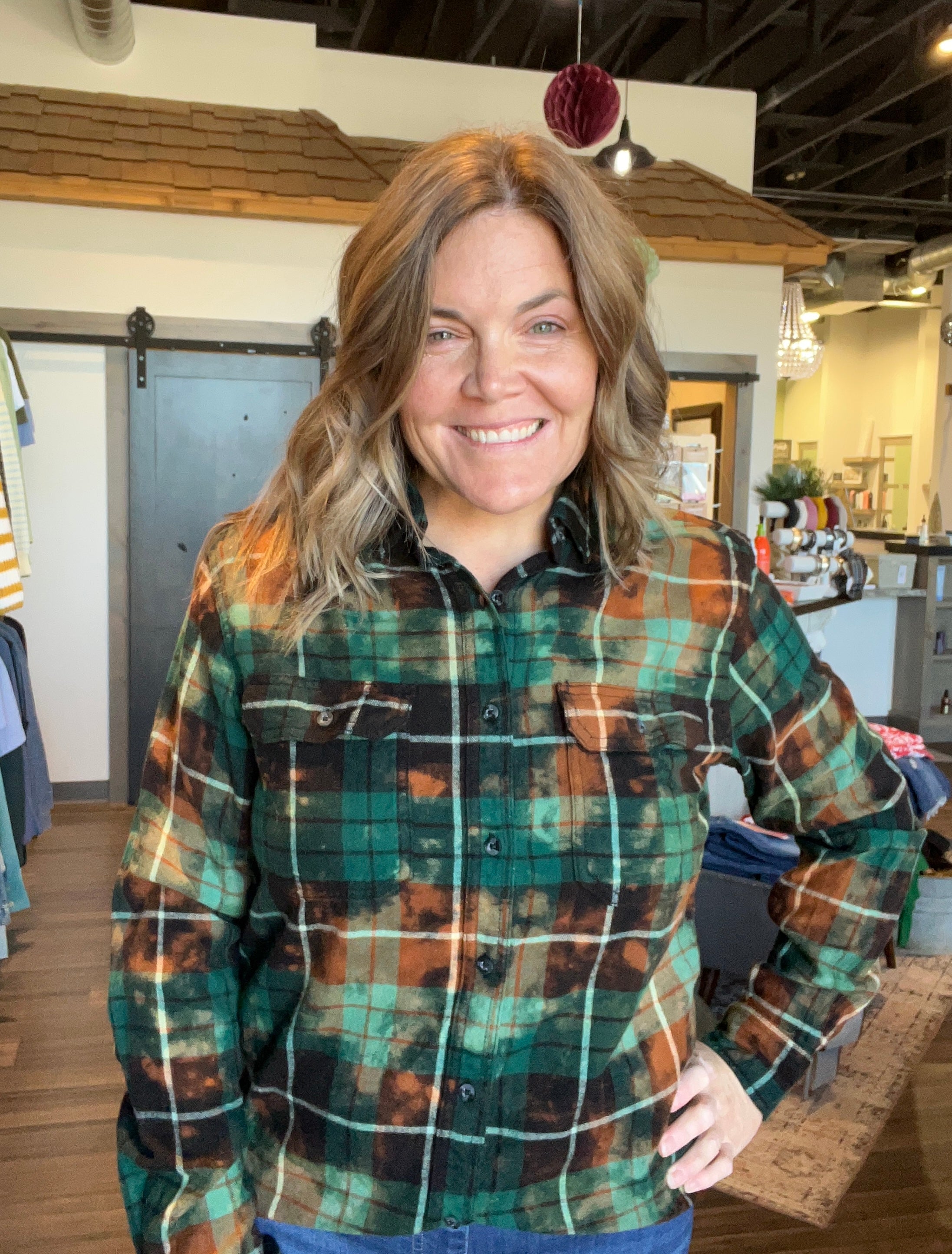MN Emerald Flannel-Long Sleeves-Whiskey Wrangler-The Funky Zebra Ames, Women's Fashion Boutique in Ames, Iowa