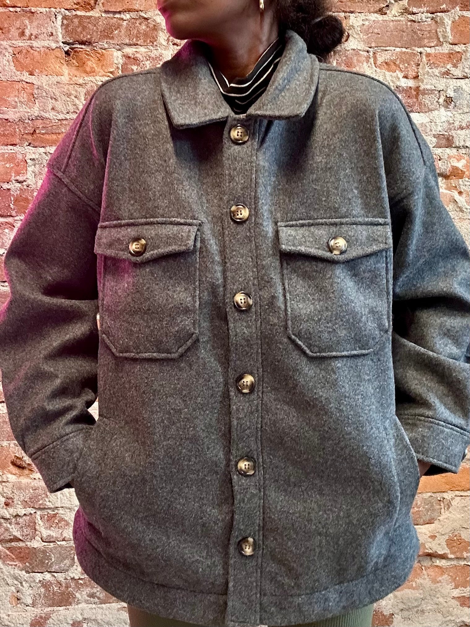 Melody Charcoal Shacket-Shackets-Be Cool-The Funky Zebra Ames, Women's Fashion Boutique in Ames, Iowa