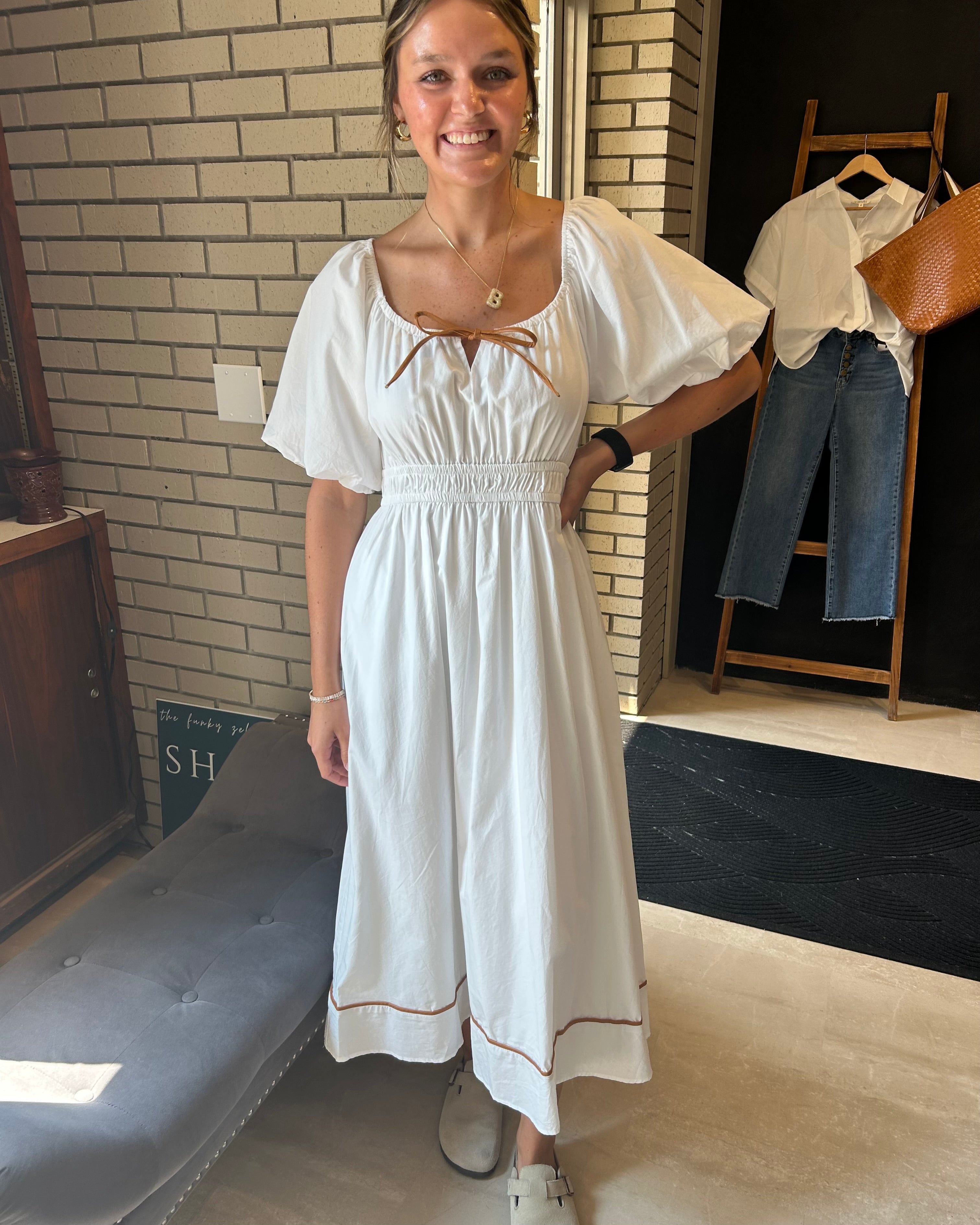 Phebe Camel Midi Dress-Wishlist-The Funky Zebra Ames, Women's Fashion Boutique in Ames, Iowa