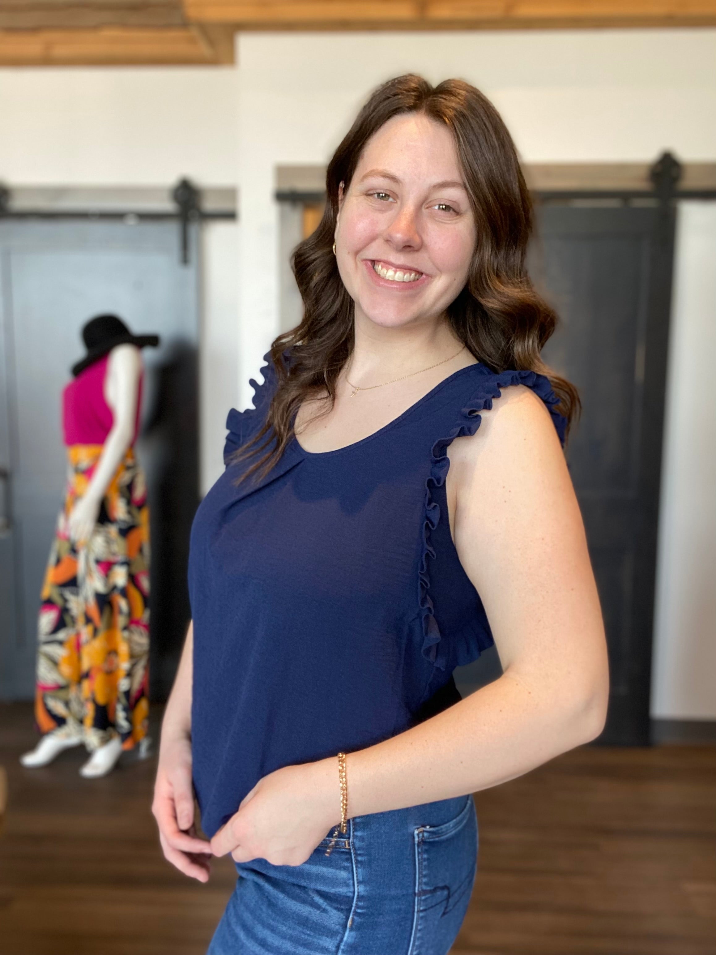 Rhea Navy Top-Short Sleeves-Molly Bracken-The Funky Zebra Ames, Women's Fashion Boutique in Ames, Iowa