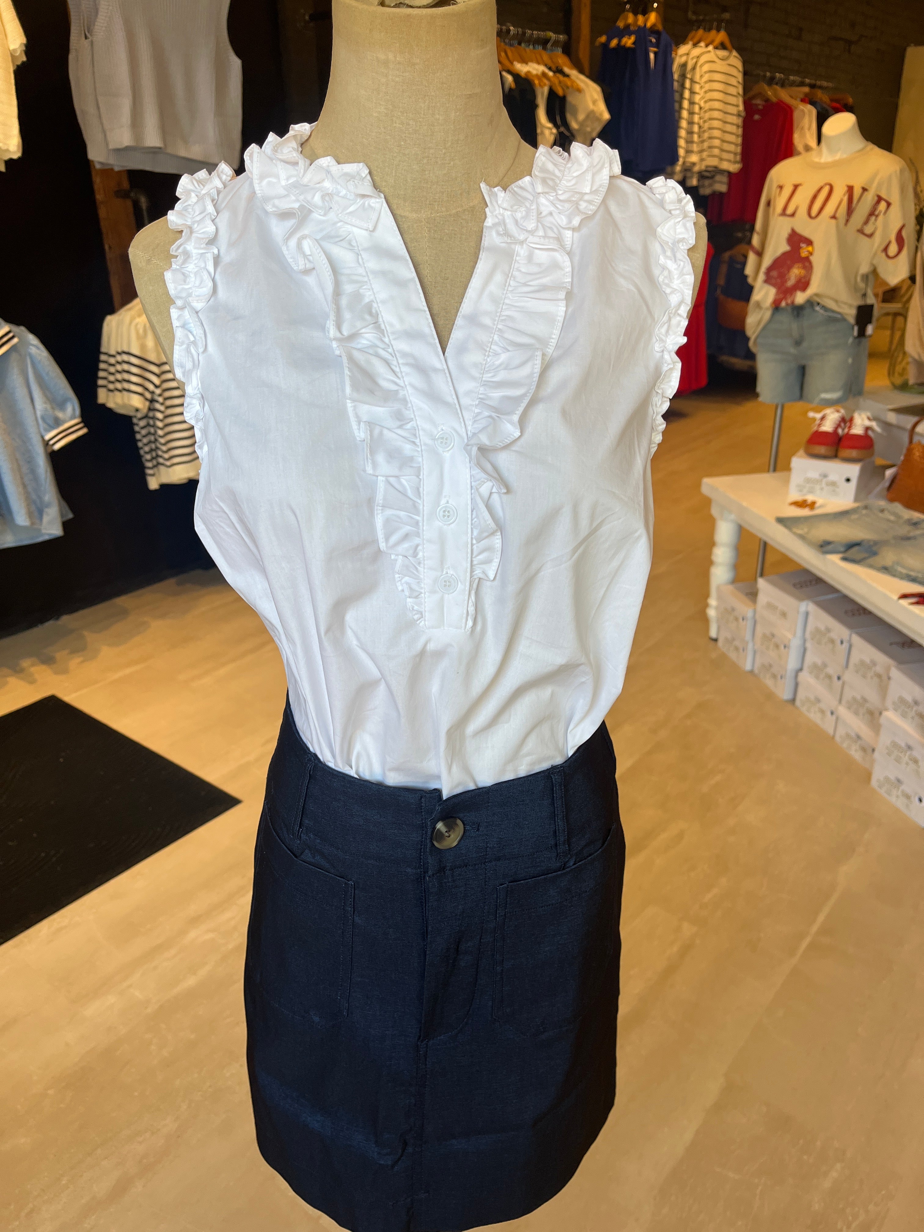 Mattie White Ruffle Top-Doe and Rae-The Funky Zebra Ames, Women's Fashion Boutique in Ames, Iowa