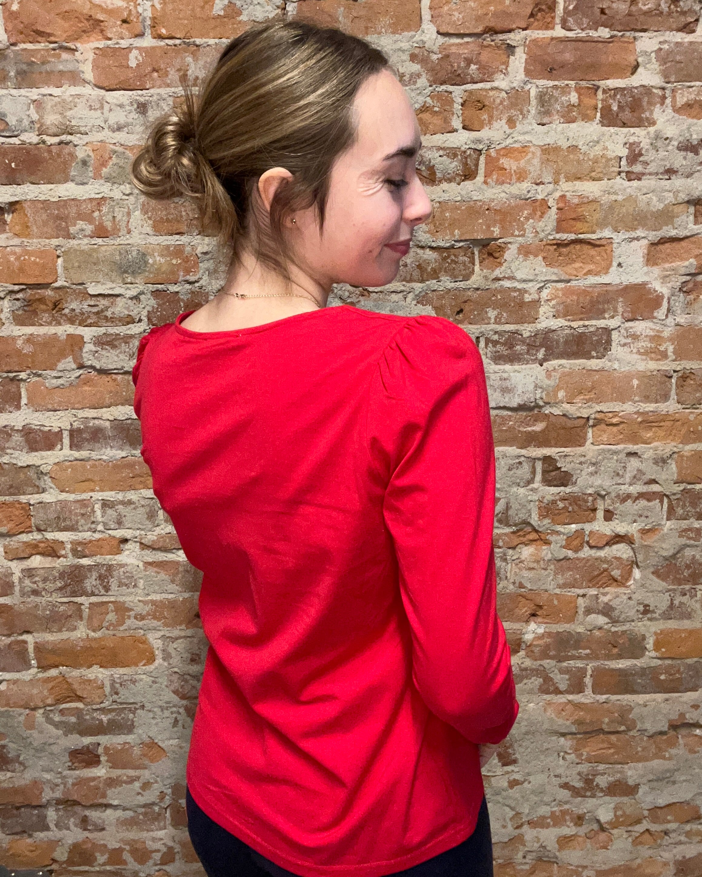 Kailee Red Scallop Top-Long Sleeves-Staccato-The Funky Zebra Ames, Women's Fashion Boutique in Ames, Iowa