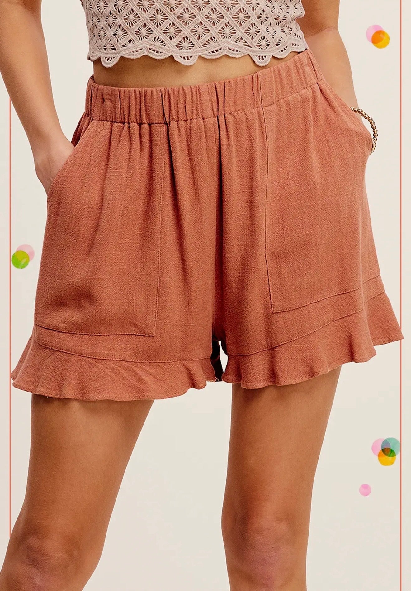 Laura Flared Hem Rust Shorts-Shorts-La Miel-The Funky Zebra Ames, Women's Fashion Boutique in Ames, Iowa