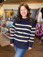 Carmen Stripe Sweater-Blu Pepper-The Funky Zebra Ames, Women's Fashion Boutique in Ames, Iowa