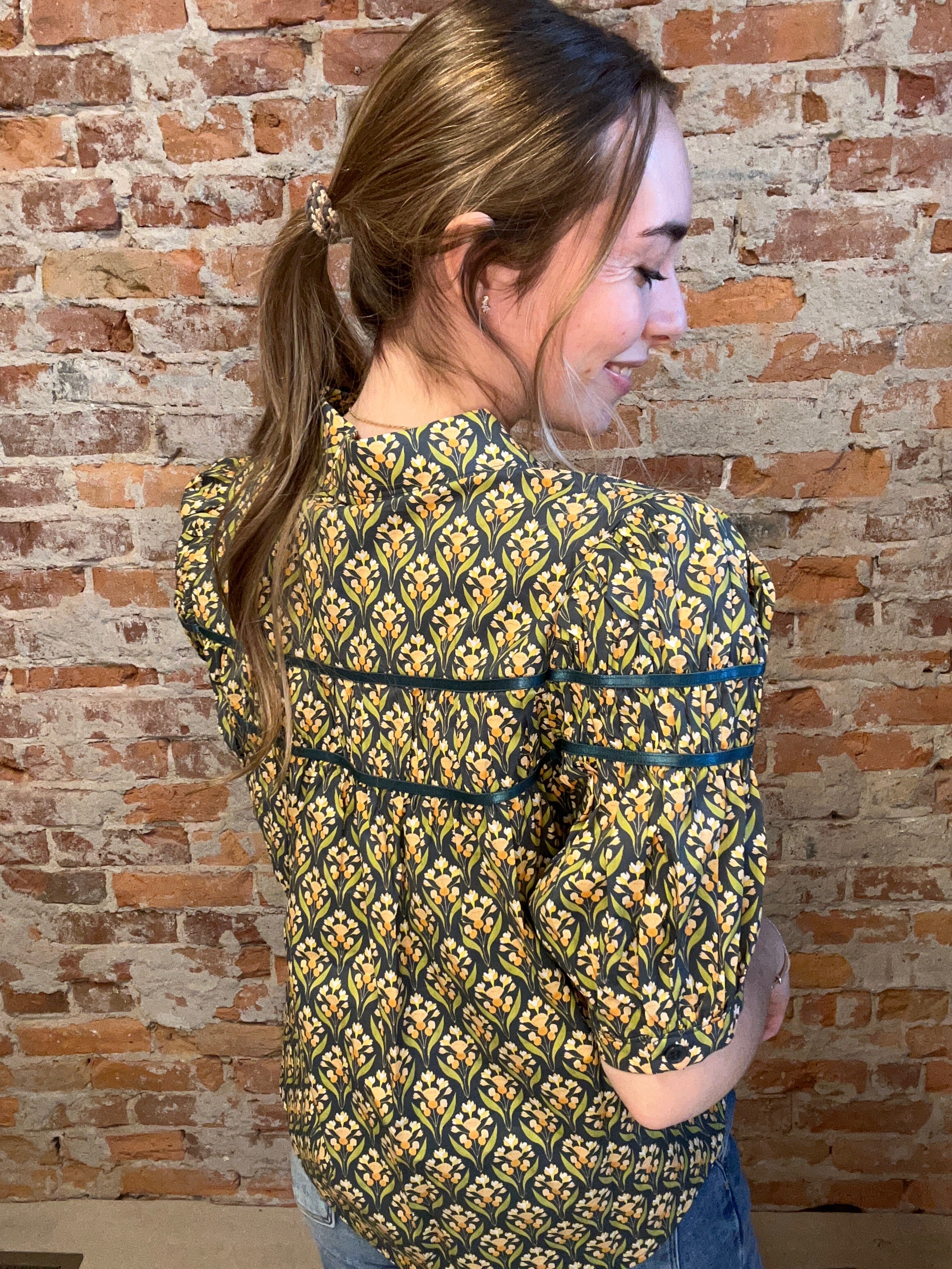 Tina Teal Multicolored Puff Sleeve-Short Sleeves-fate-The Funky Zebra Ames, Women's Fashion Boutique in Ames, Iowa