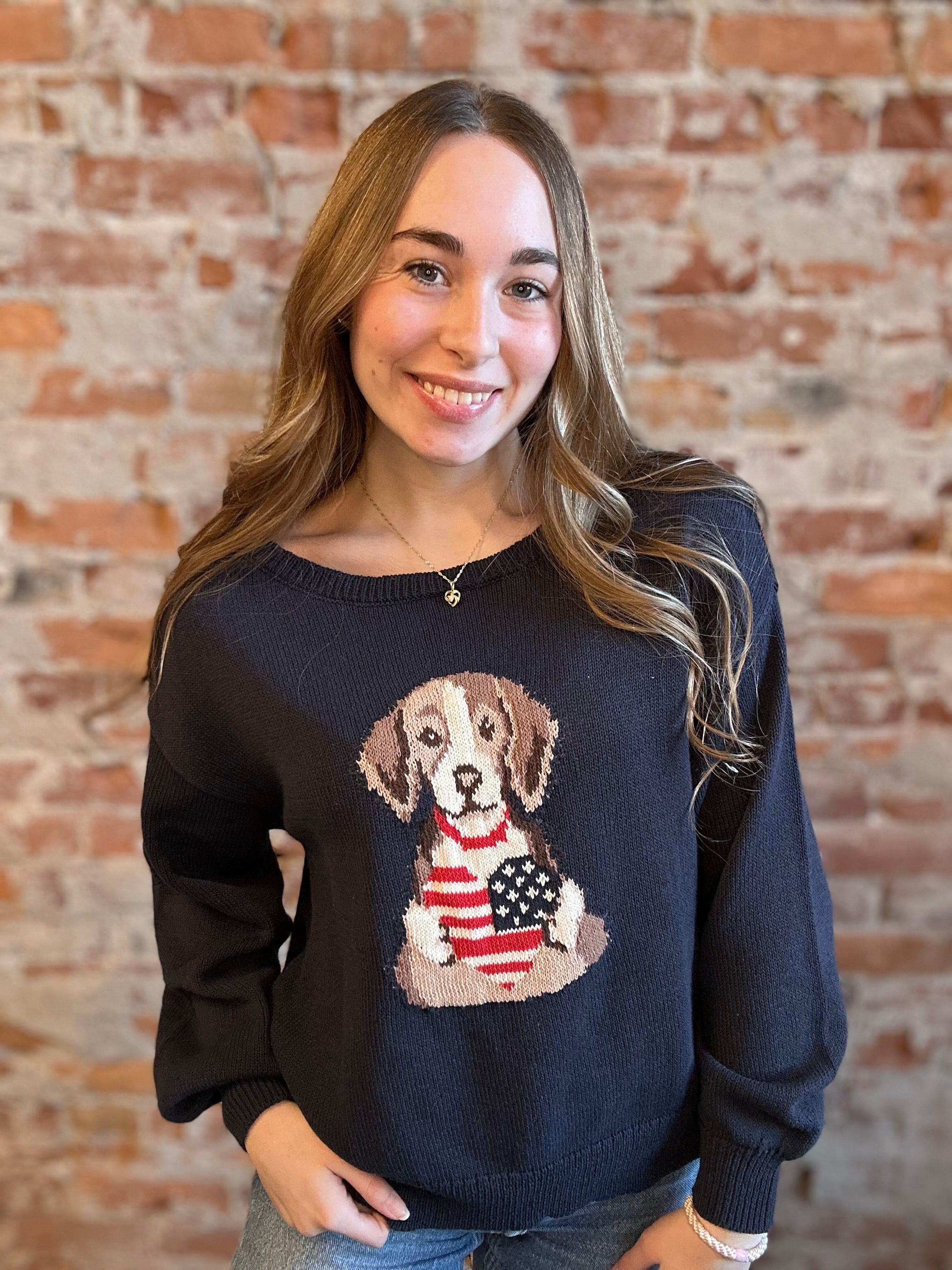 Raina American Heart Puppy Sweater-Sweaters-Blu Pepper-The Funky Zebra Ames, Women's Fashion Boutique in Ames, Iowa