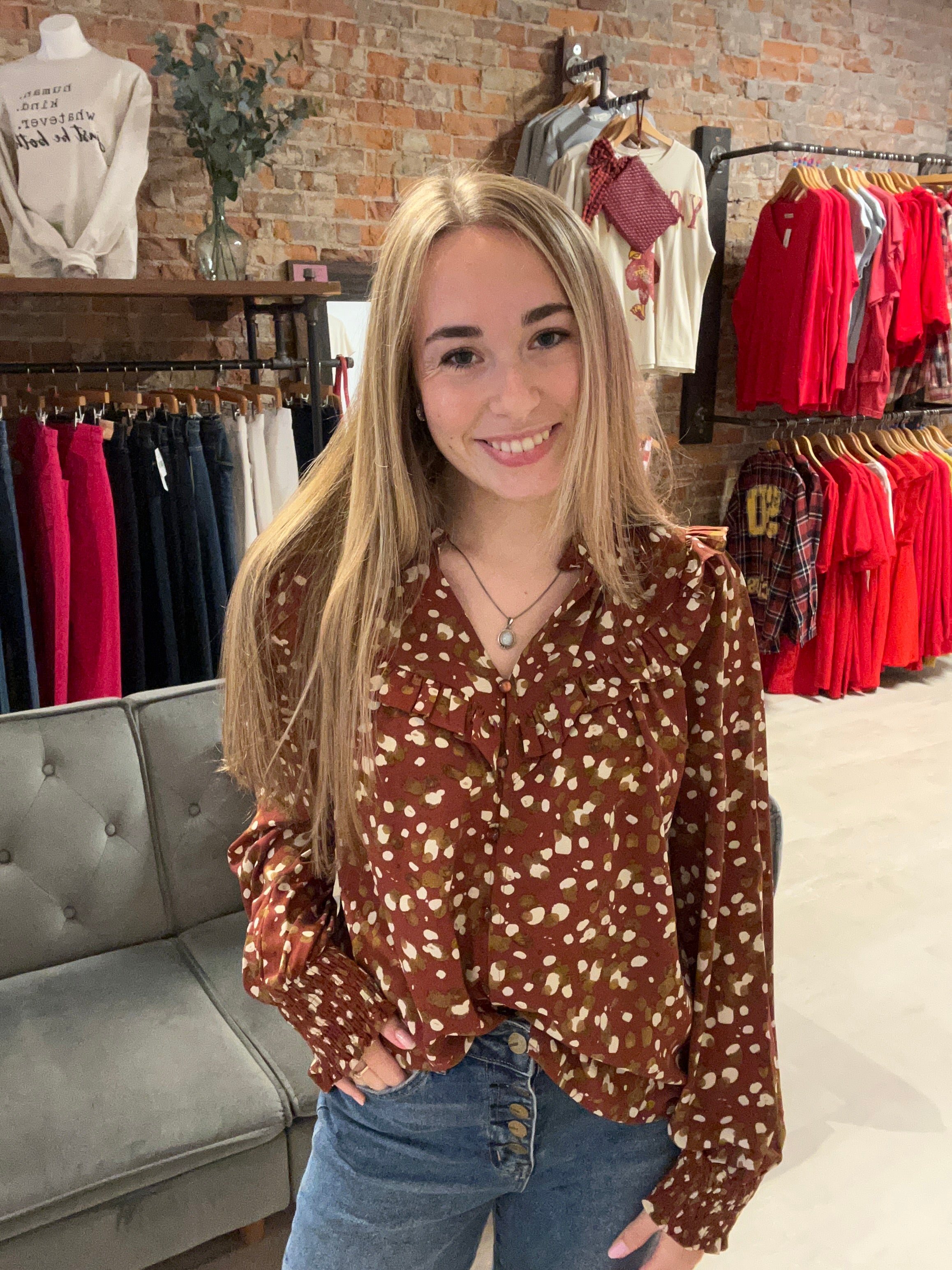 Deb Abstract V-Neck Top-Long Sleeves-Doe and Rae-The Funky Zebra Ames, Women's Fashion Boutique in Ames, Iowa