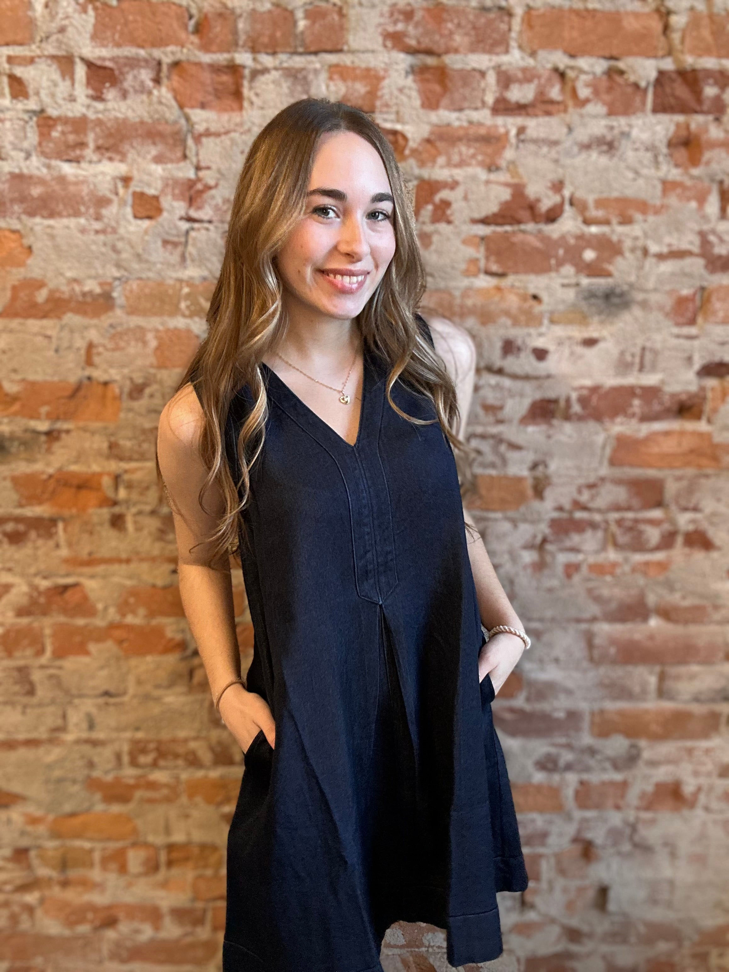 Vanessa Denim Dress-Dresses-Doe and Rae-The Funky Zebra Ames, Women's Fashion Boutique in Ames, Iowa