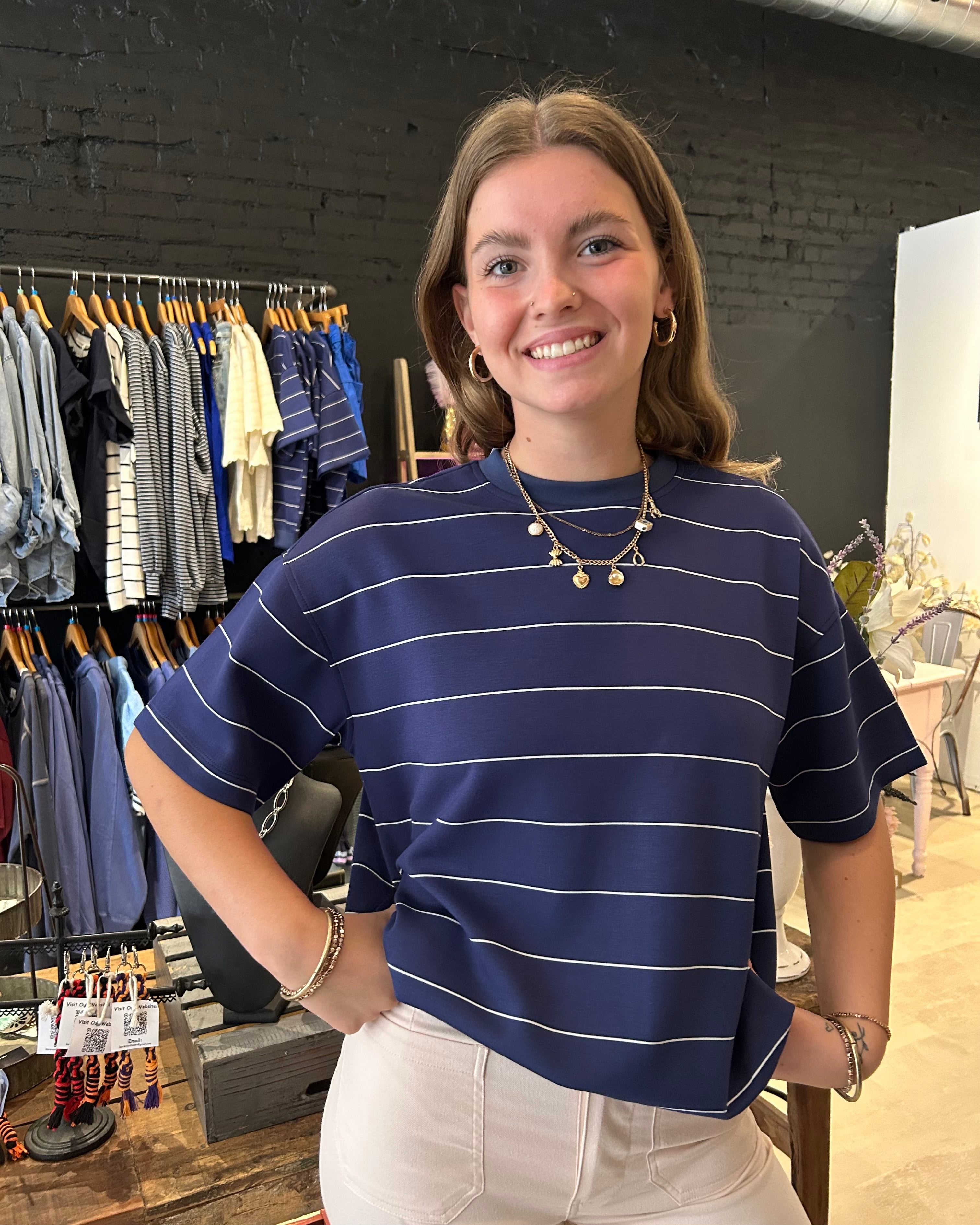 Haley Striped Short Sleeve-Short Sleeves-Rae Mode-The Funky Zebra Ames, Women's Fashion Boutique in Ames, Iowa
