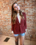 Shirred Sleeve Textured Blazer-Doe and Rae-The Funky Zebra Ames, Women's Fashion Boutique in Ames, Iowa