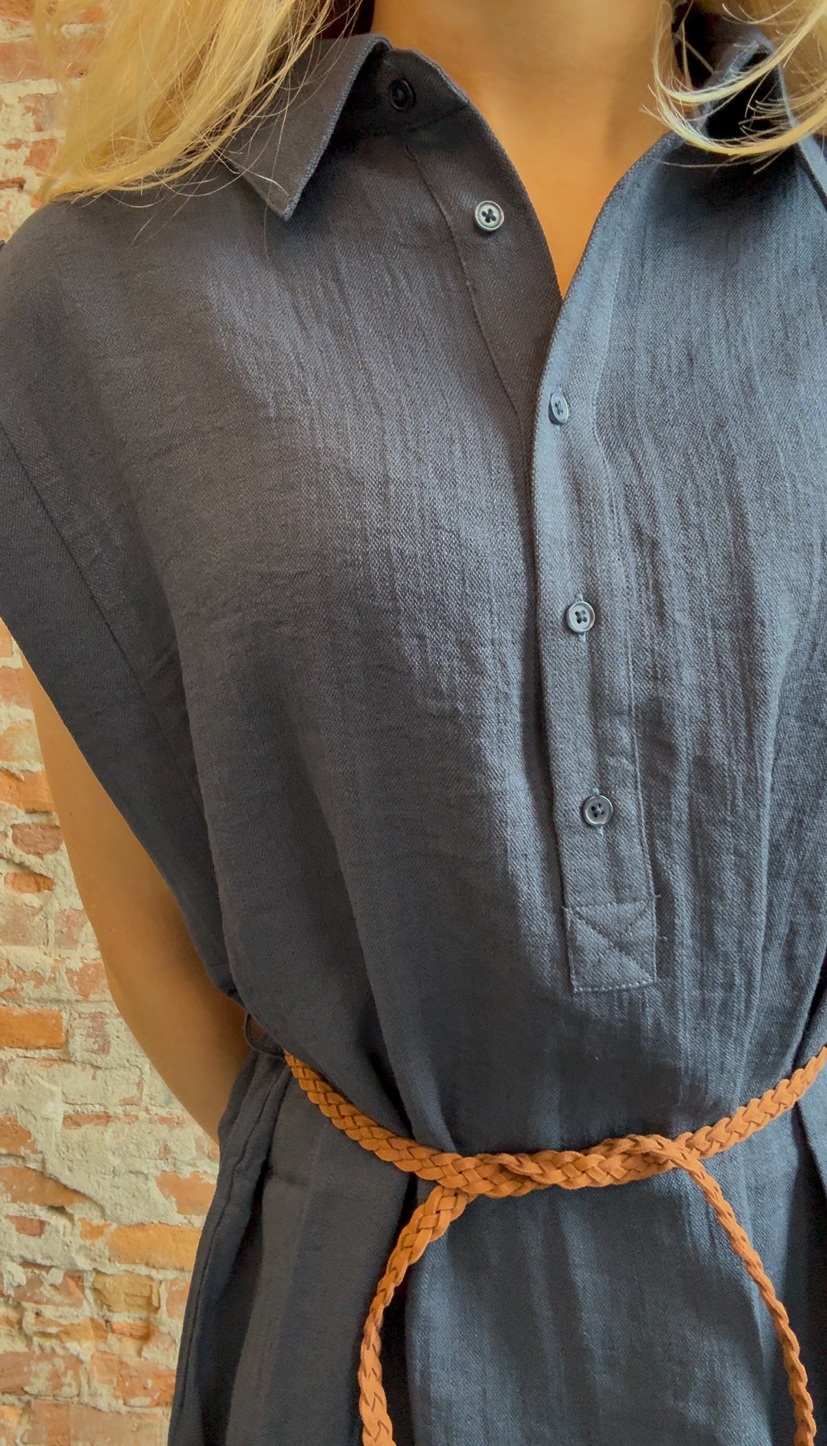Carmen Navy Dress w/ Woven Belt-Dresses-Molly Bracken-The Funky Zebra Ames, Women's Fashion Boutique in Ames, Iowa