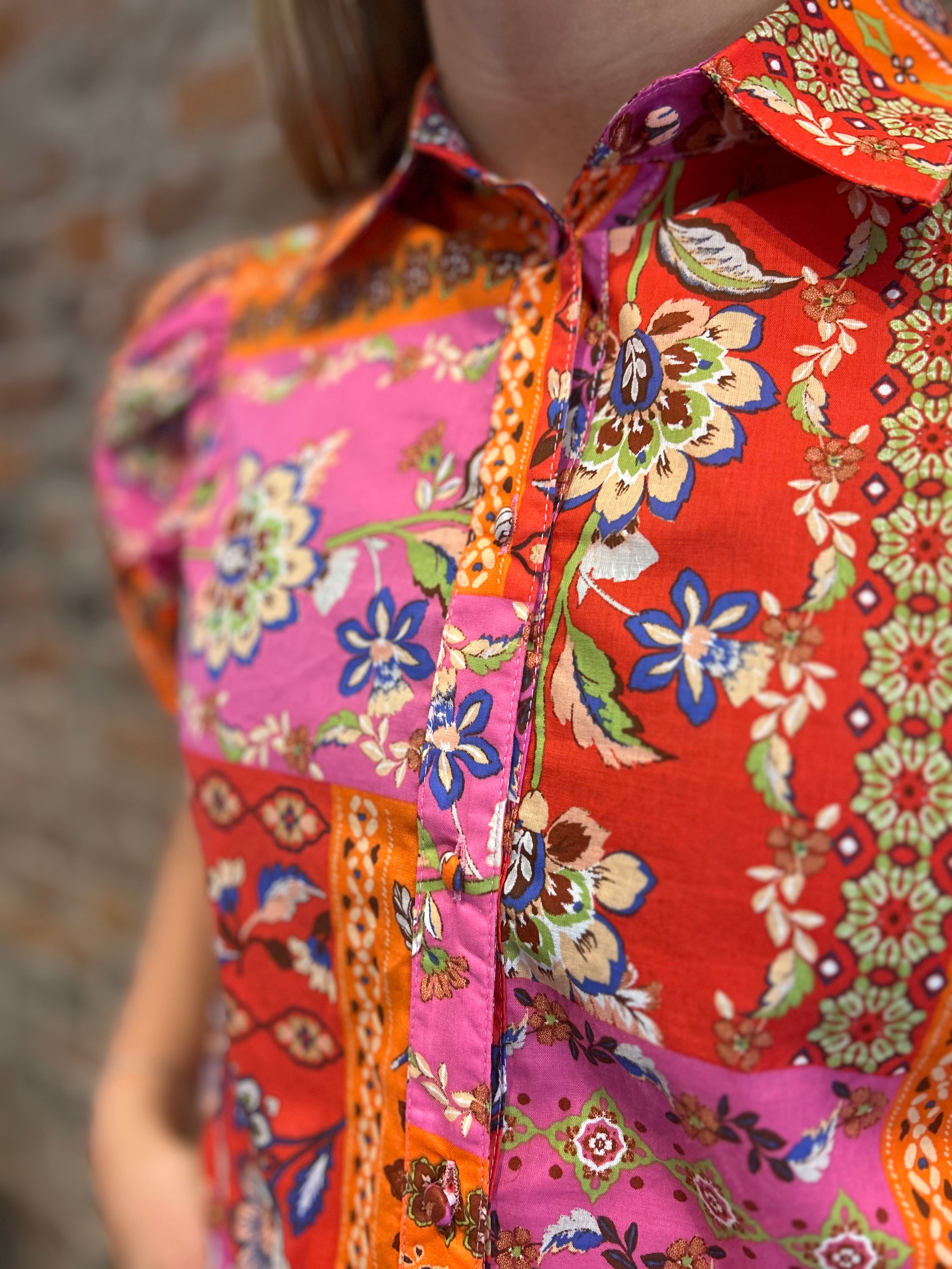 Rose Multi Print Blouse-The Funky Zebra Ames-The Funky Zebra Ames, Women's Fashion Boutique in Ames, Iowa