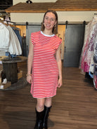 Carlie Coral Striped Dress-The Funky Zebra Ames-The Funky Zebra Ames, Women's Fashion Boutique in Ames, Iowa